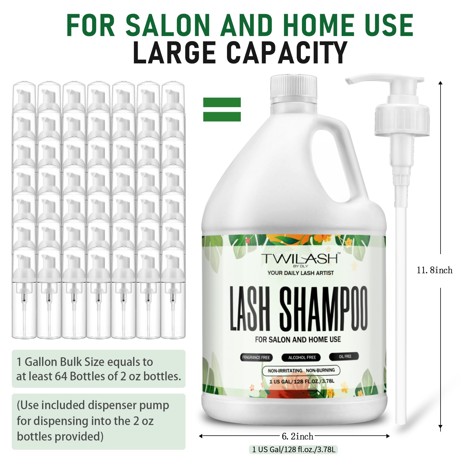 Professional Eyelash Extension Shampoo 1 Gallon (3.8L) Bulk - Includes 50 Aftercare Kits, 5 Foam Pump Bottles & Dispenser Pump - Gentle Eyelid Cleanser for Lash Extensions - Perfect for Salon Professionals & Home Use - Safe for Daily Cleaning & Lash Maintenance