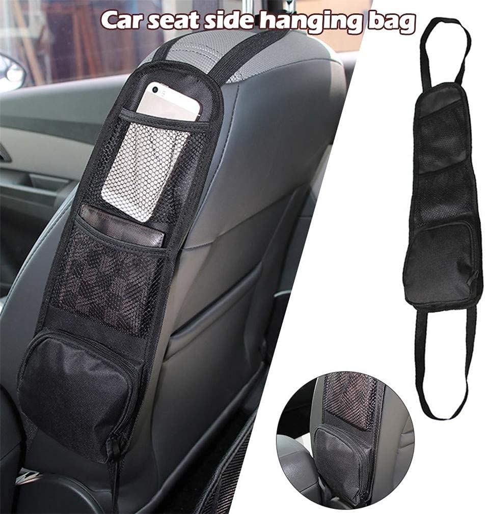 Car Seat Organizer with Multiple Pockets - Hanging Storage Bag for Auto Seat, Drink Holder & Mesh Phone Pocket - Perfect for Cars & Trucks (Black) - Ideal for Road Trips, Commuting & Family Travel