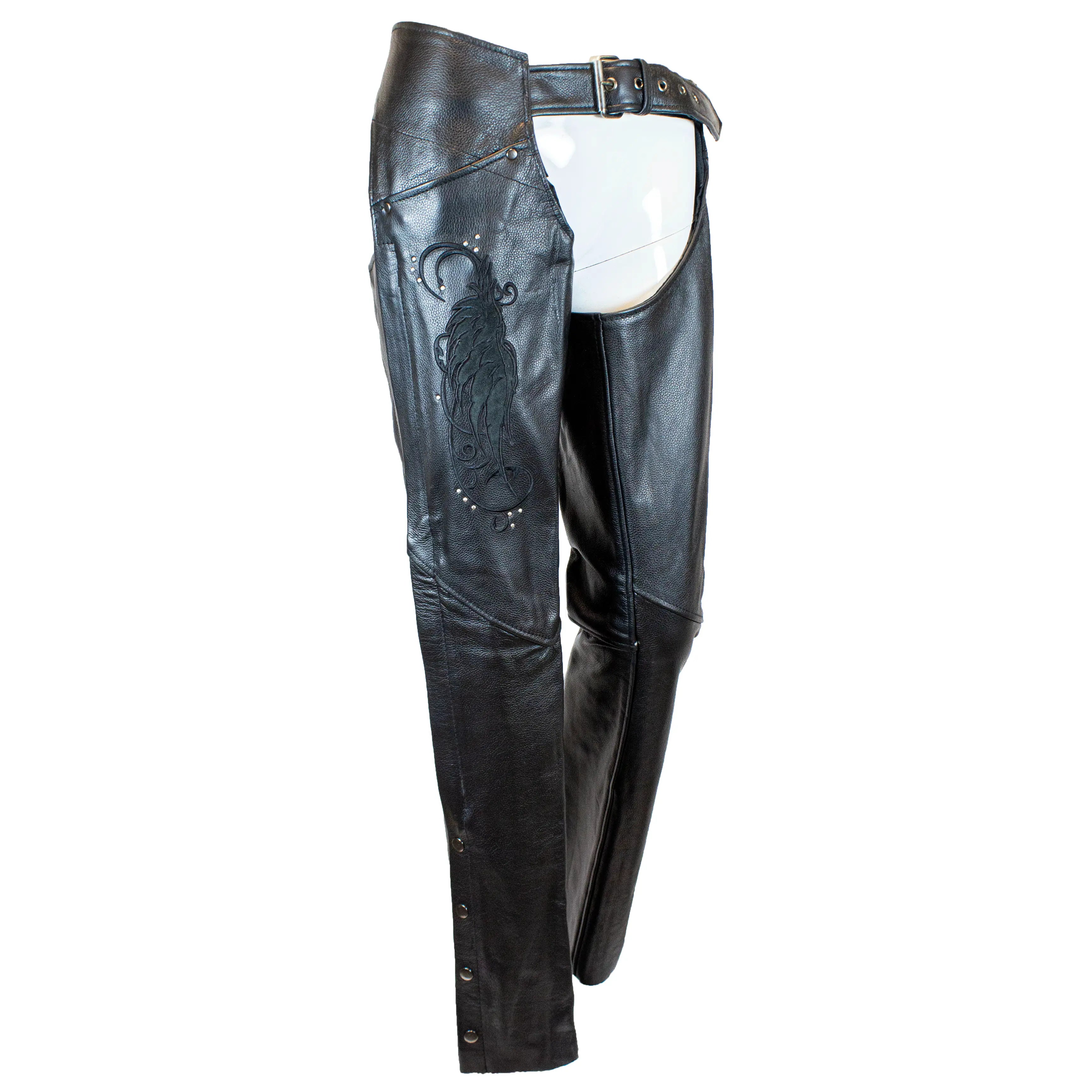 BOL Open Road Women's Suede Wing Design Leather Chaps - Motorcycle Riding Gear for Bikers, Equestrian & Fashion Outfits