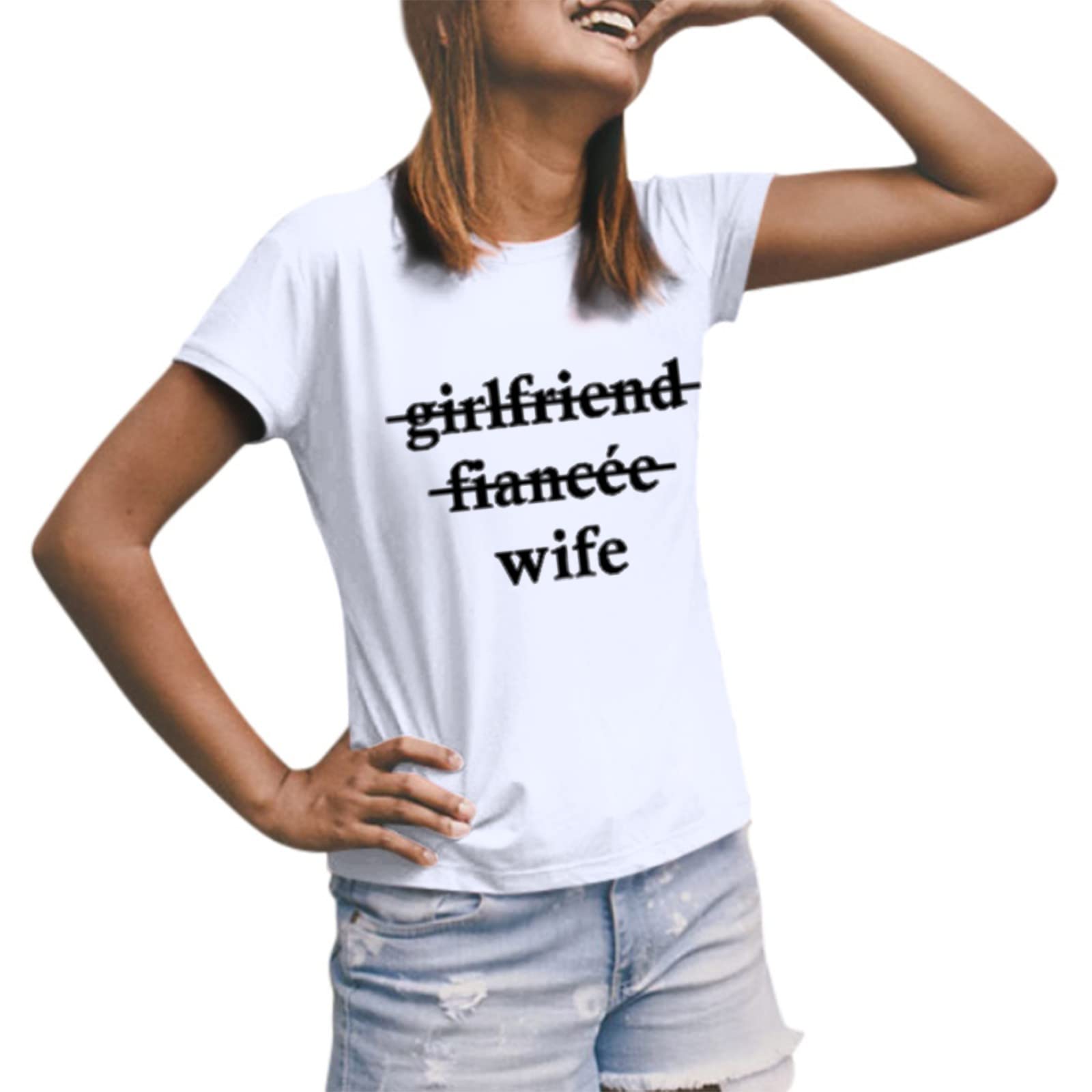 Valentine's Day Couple T-Shirts for Women - Short Sleeve Round Neck Comfortable Printed Graphic Tee - Perfect for Date Night, Anniversary Gifts & Romantic Outfits (White, XL)