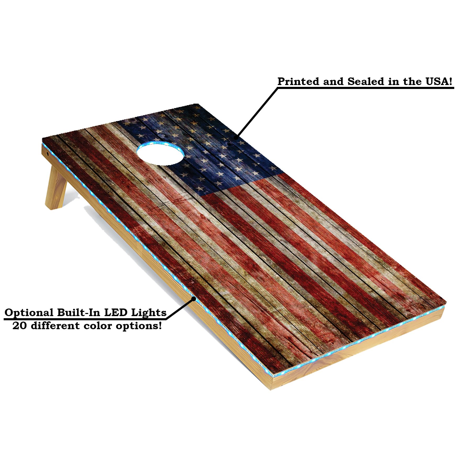 Tournament Grade American Themed Cornhole Board Set with Built-in LED Lights - 4'x2' Regulation Size, Includes 8 Bean Bags & Carrying Case - Perfect for Tailgating, Backyard Parties, and Outdoor Games