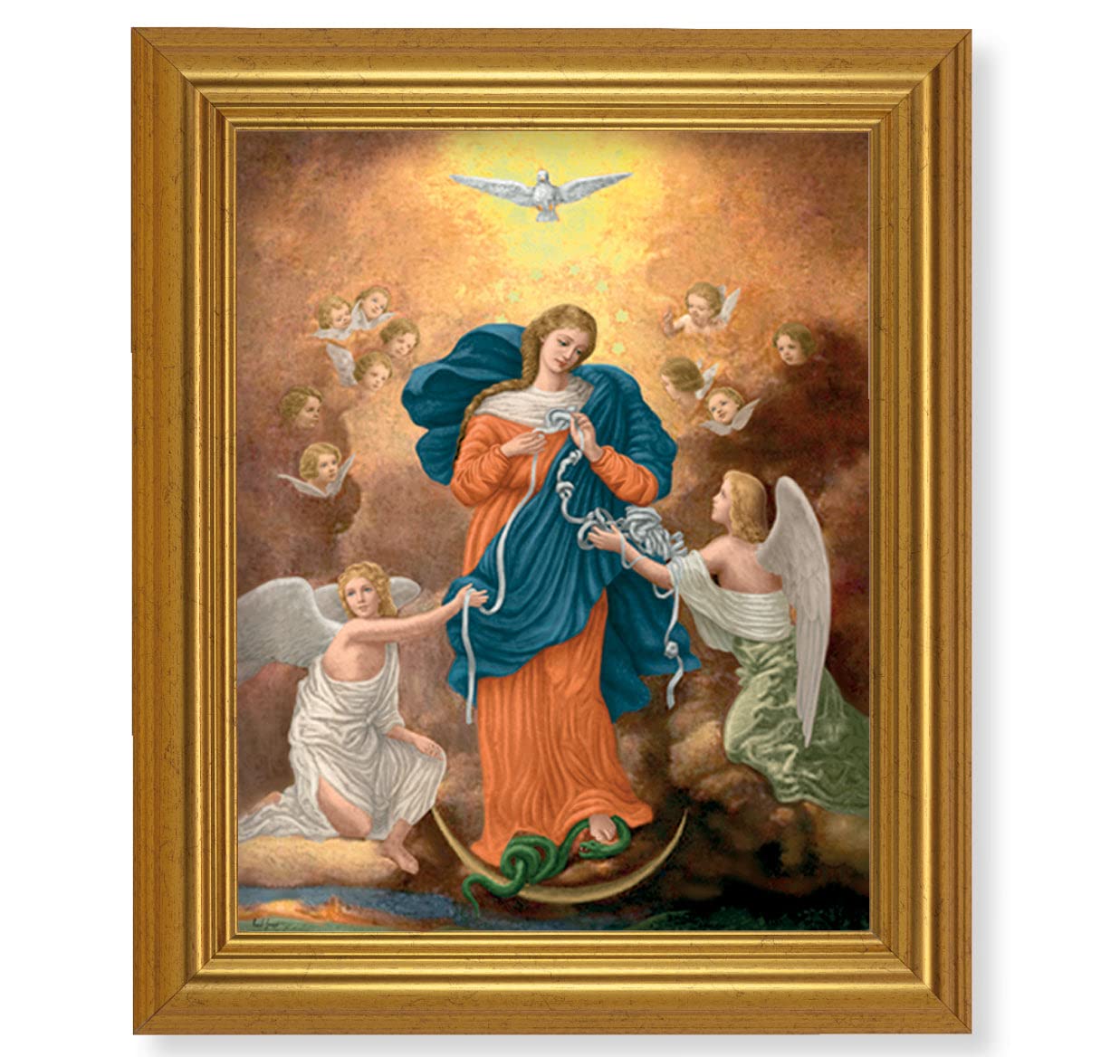 Our Lady Untier of Knots Framed Wall Art - Large Antique Gold Leaf Classic Religious Home Decor | Perfect for Church, Prayer Room & Catholic Gift