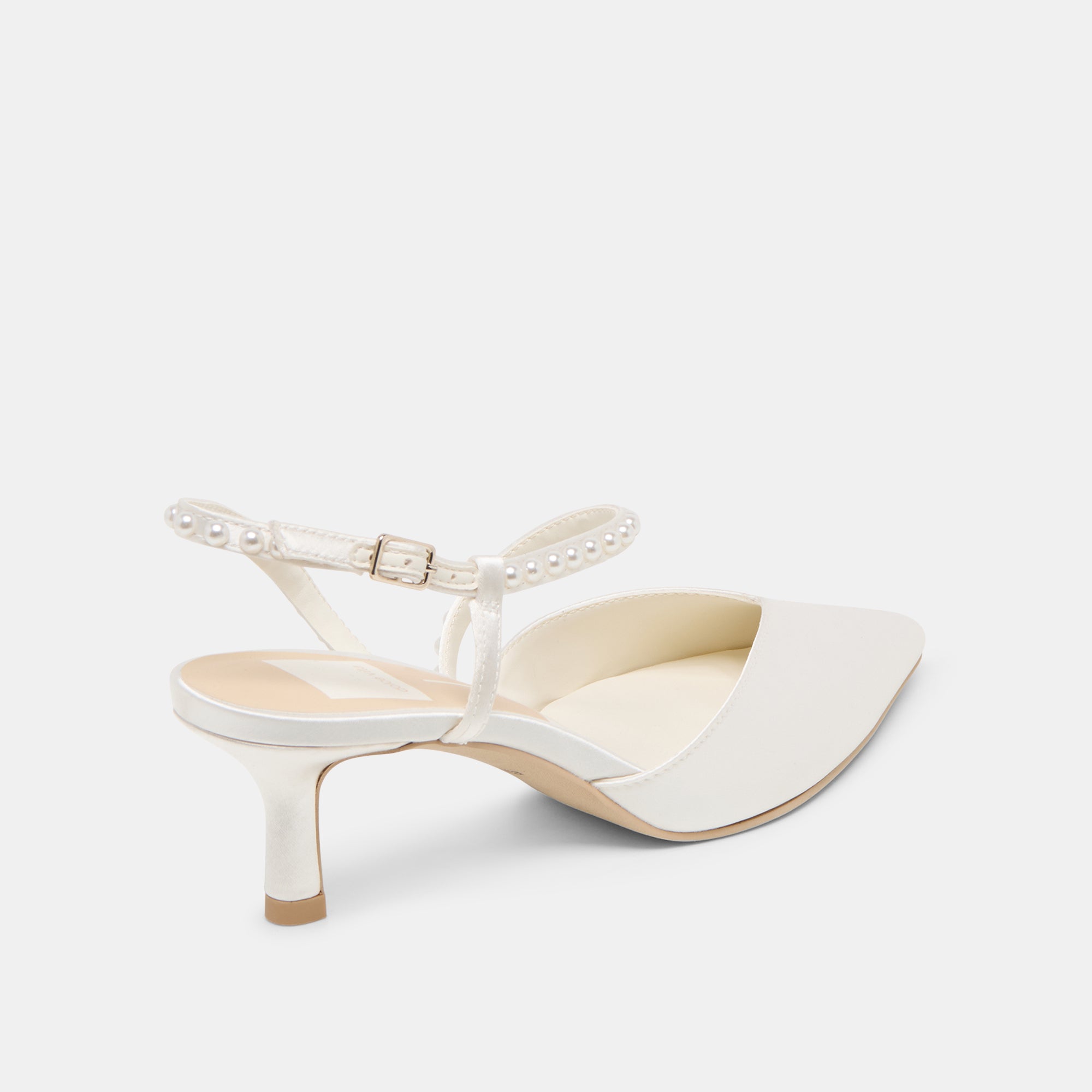 KAMRA Pearl Mid Heel Pumps - True White Satin Wedding Shoes for Brides, Prom, and Formal Events