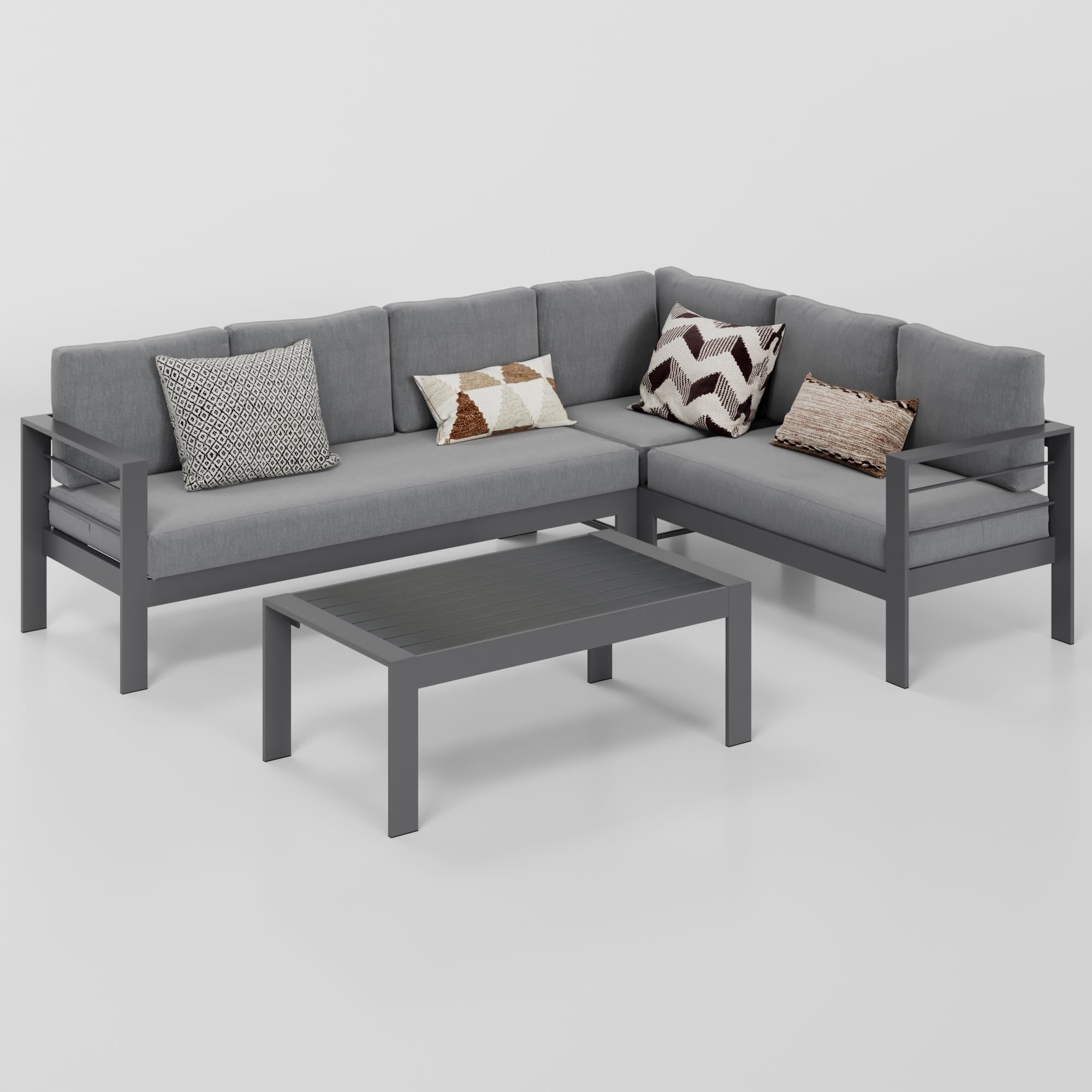 Wisteria Lane Outdoor Patio Furniture Set - 6-Piece Aluminum Sectional Sofa with Coffee Table, All-Weather Metal Conversation Set & Dark Grey Cushions - Perfect for Backyard, Garden, Poolside & Deck Relaxation