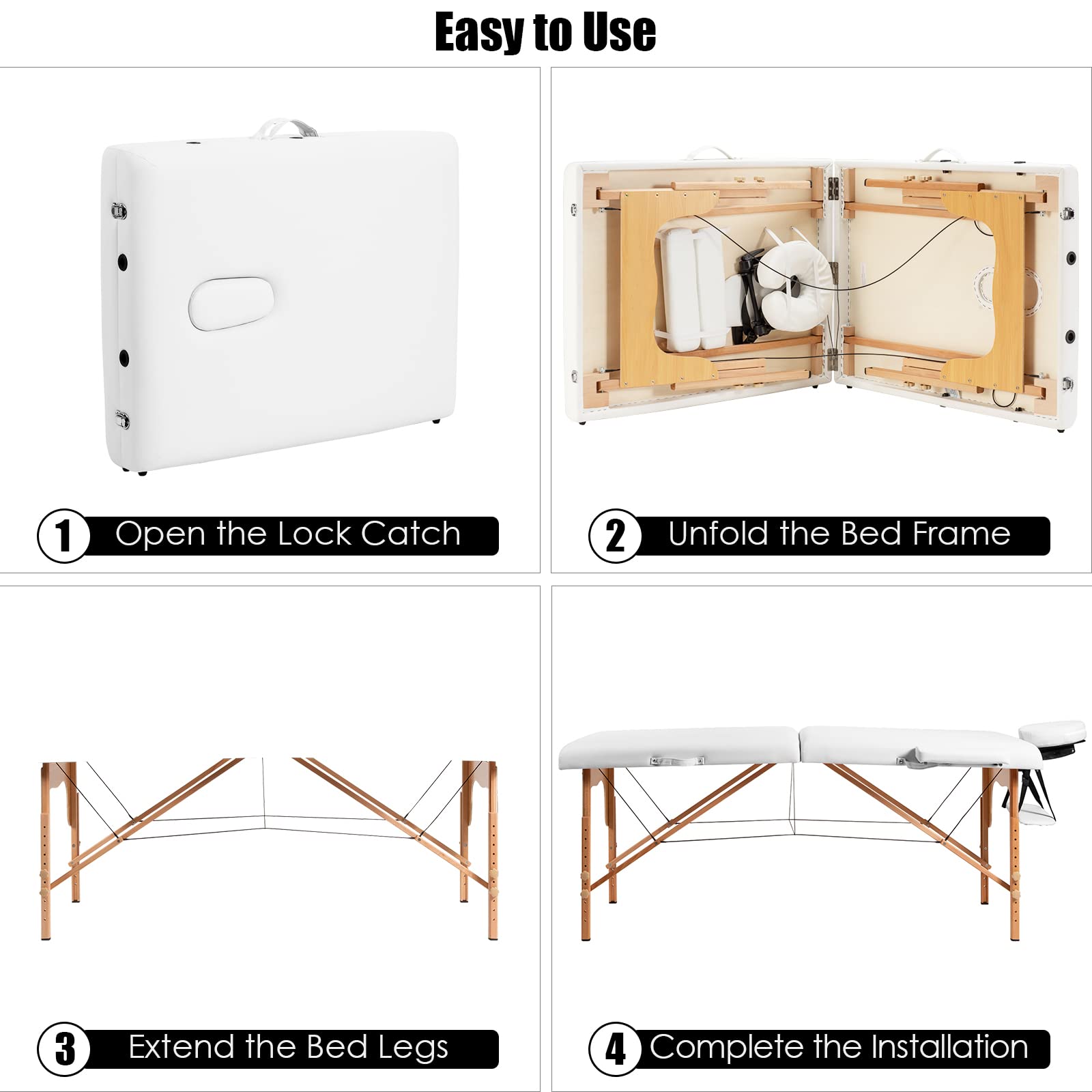 COSTWAY Portable Folding Massage Table - Adjustable Height Massage Bed with Face Cradle, Arm Rest & Carrying Case - 2-Section Salon Spa Table for Tattoo, Beauty, Therapy & Lash Extensions (White, 84