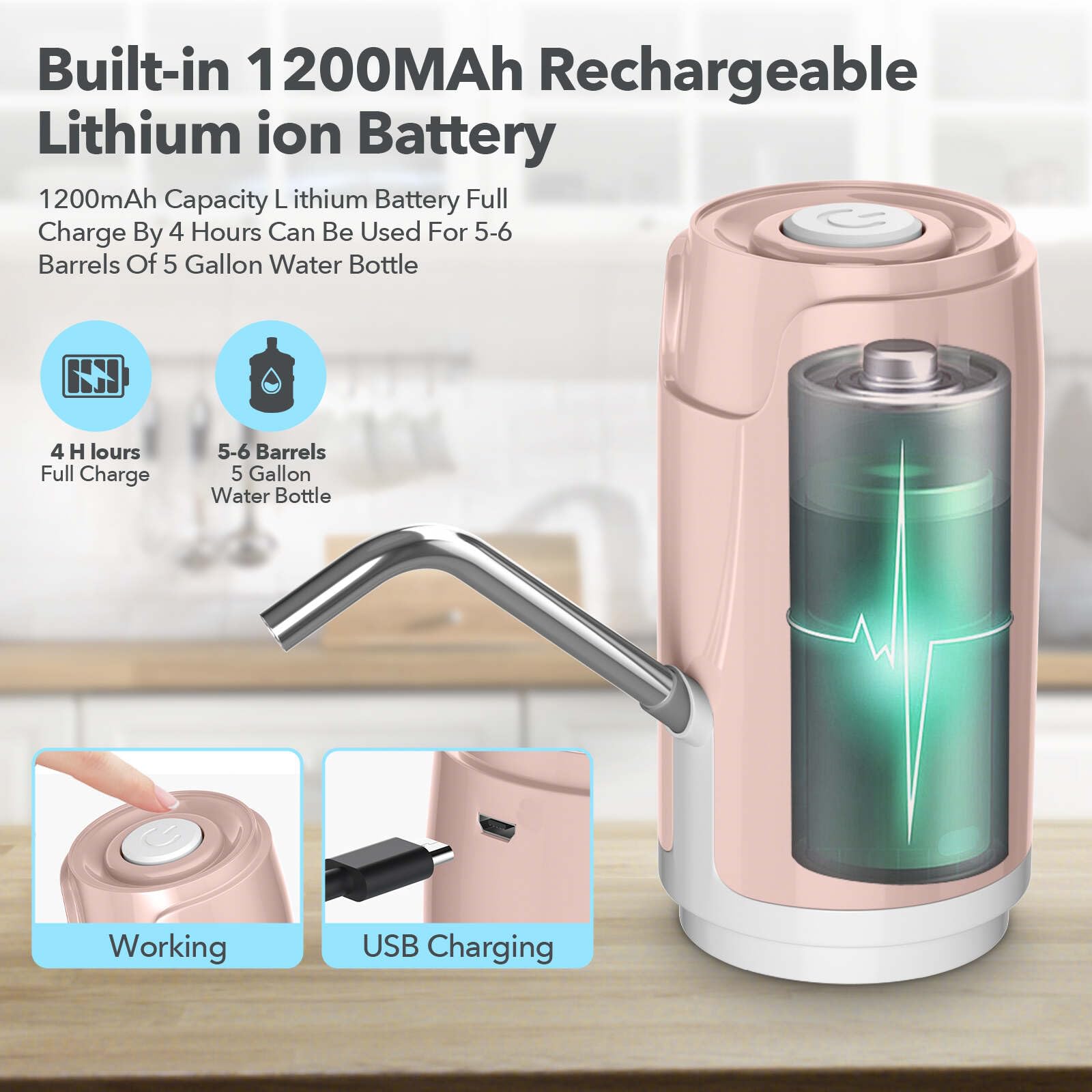 **5 Gallon Water Dispenser with USB Charging - Automatic Drinking Water Pump for Home, Office, Camping & Travel - Portable Water Bottle Pump for Kitchen & Outdoor Use**