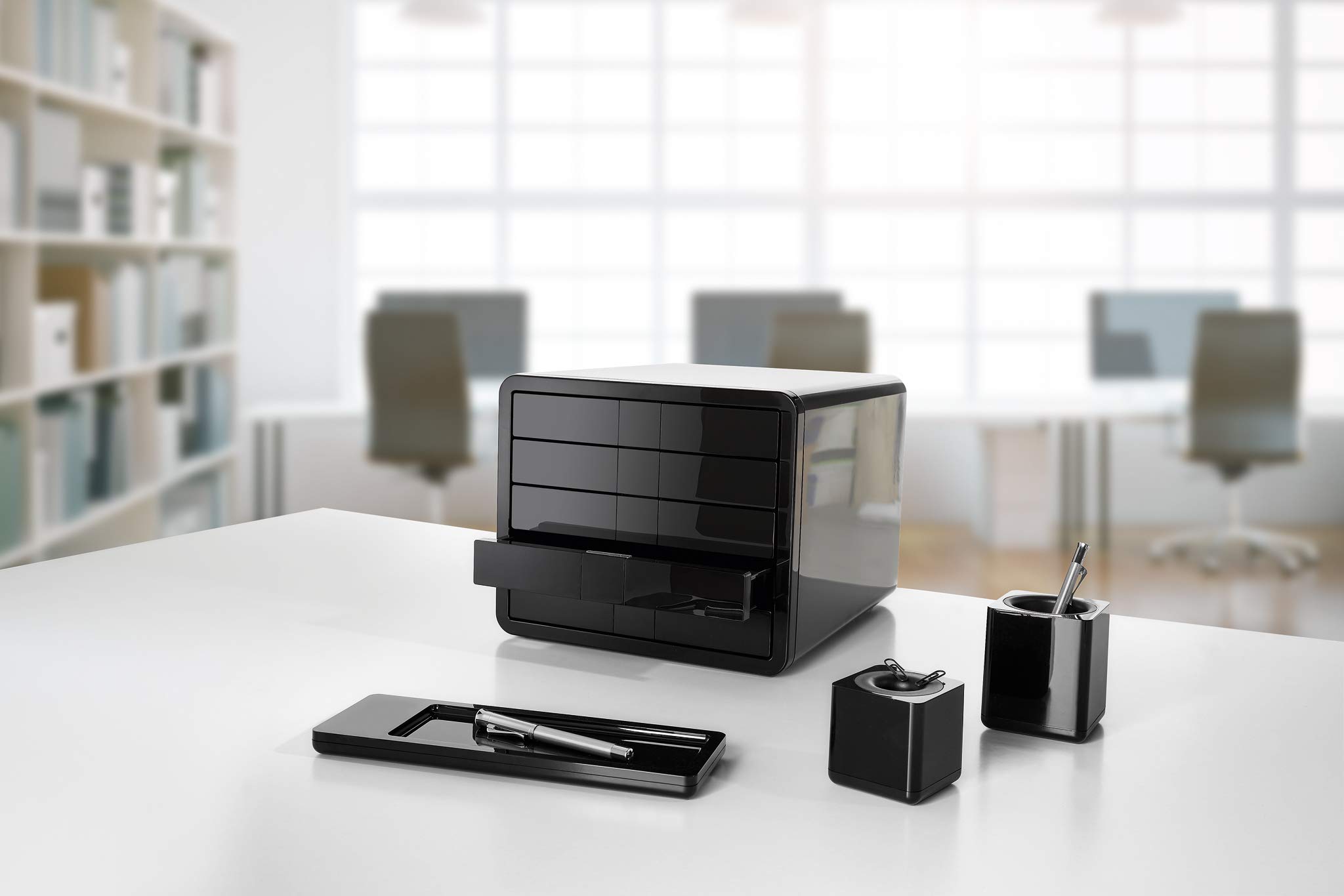 iBox 5-Drawer Desktop Organizer - Black Office Storage Solution for Pens, Paper Clips & Supplies | Perfect for Home, Office & School Organization (HIBDO5-BK)