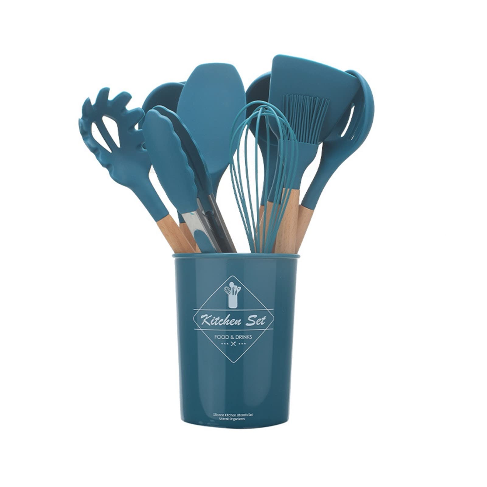 Heat Resistant Silicone Kitchen Utensil Set - Non-Stick Cooking Tools with Ergonomic Handles (Blue) - Perfect for Baking, Frying & Everyday Meal Prep