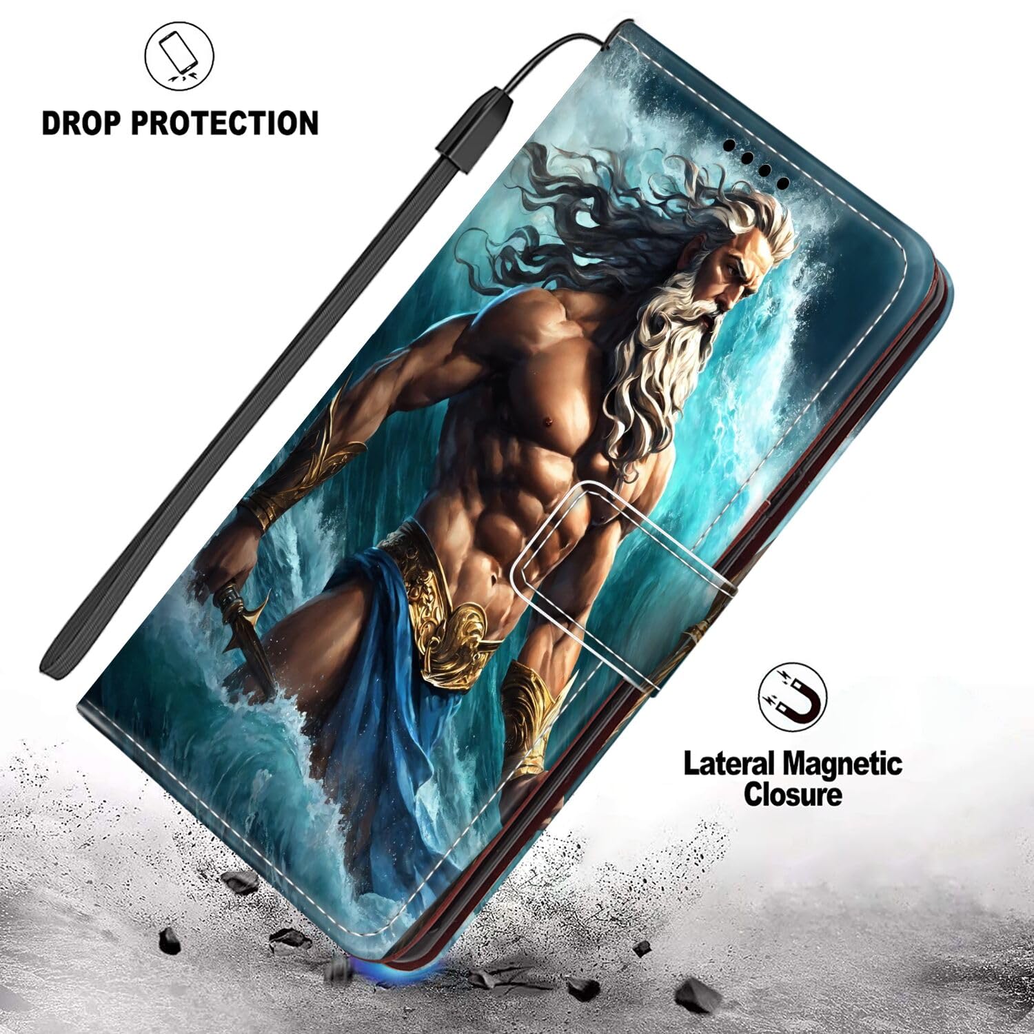 Samsung Galaxy XCover 4 Wallet Case - PU Leather with Card Holder & Wrist Strap for Outdoor Use
