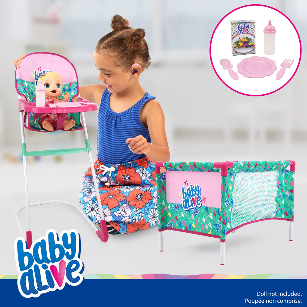 Baby Alive 7-Piece At Home Play Set with Doll Accessories - Interactive Pretend Play Toy for Toddlers & Kids (Green/Pink) - Perfect for Role Play, Gift Giving & Indoor Fun