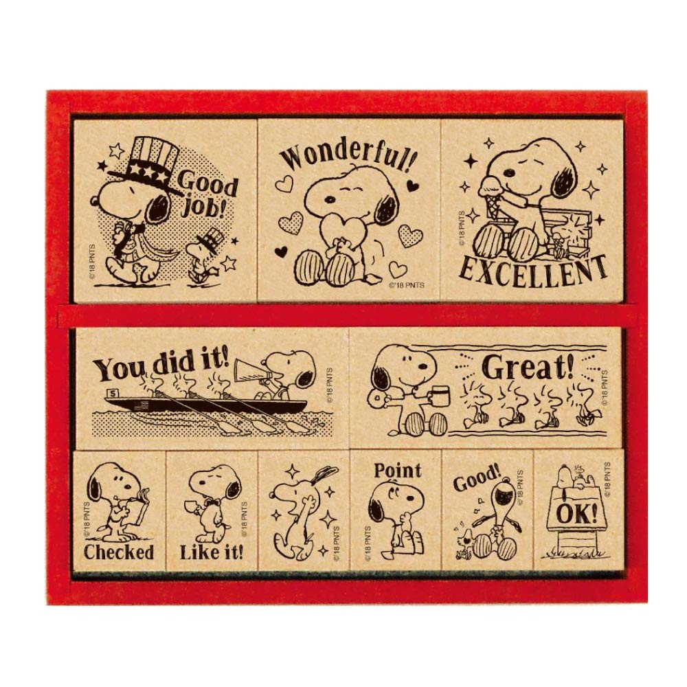 Beverly Snoopy Wooden Reward Stamp Set SDH-112 - Fun Motivational Stamps for Teachers, Students & Office Use - Perfect for Grading Papers, Homework Charts & Employee Recognition