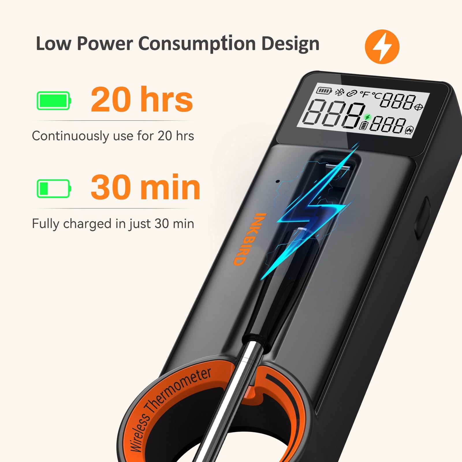 Wireless Bluetooth Meat Thermometer INT 21 B - Digital Cooking Thermometer for Grilling, Smoking, BBQ & Kitchen Use