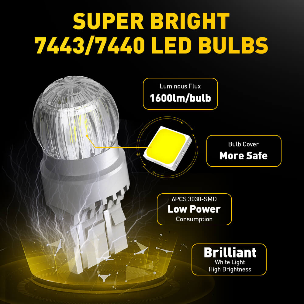 Upgraded 7443 7440 7444 W21W LED Bulbs - Super Bright White Reverse Lights (400% Brighter) - 2US6T Series - Perfect for Cars, Trucks, SUVs & Motorcycles