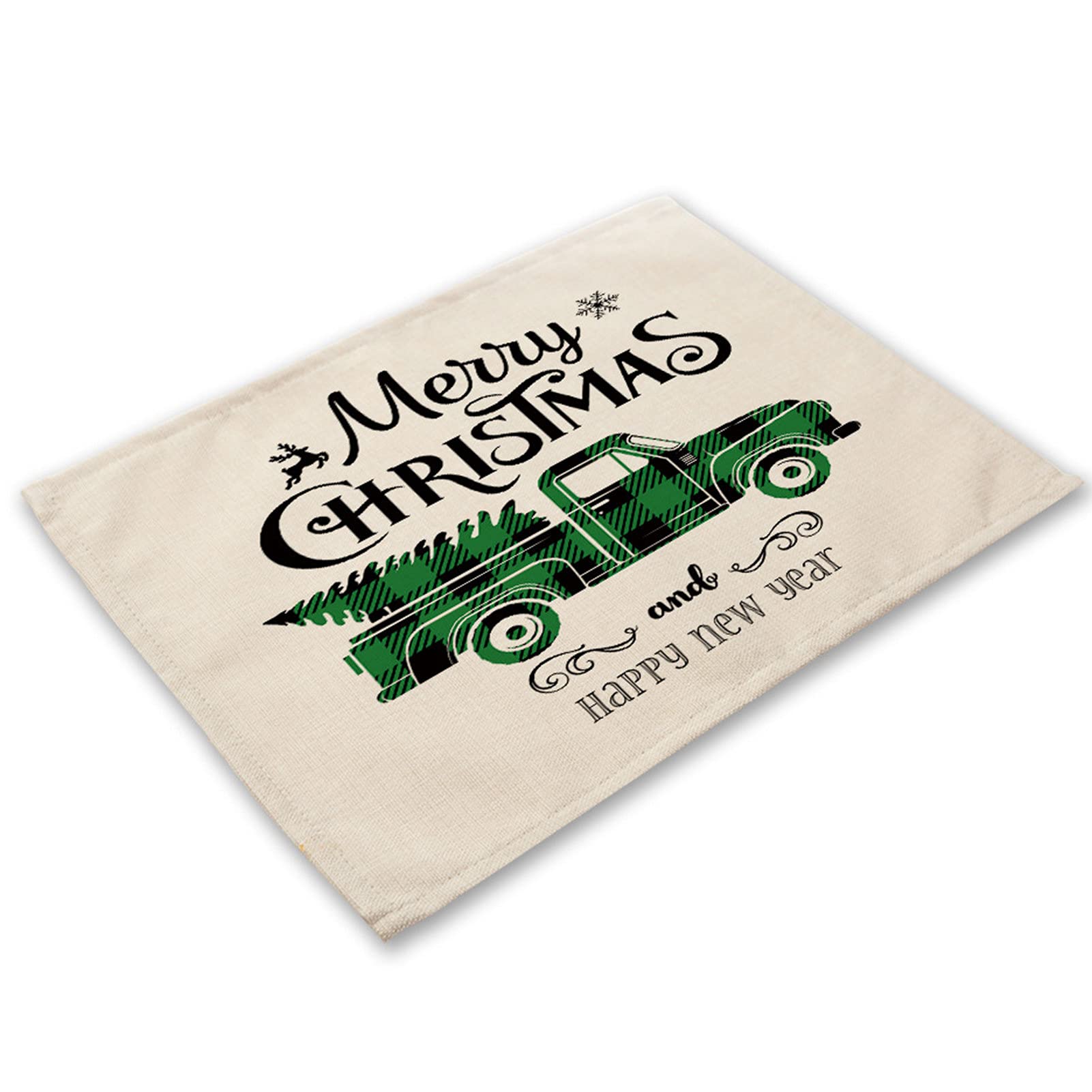 Christmas Geometric Print Cotton Linen Heat-Resistant Placemats - Set of 7 Western Style Table Mats for Holiday Dining, Kitchen Decor & Festive Home Decoration