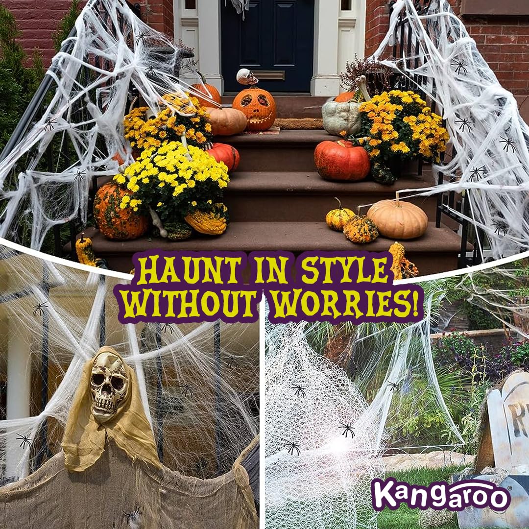 200 sq. ft Halloween Spider Web Decorations - Spooky Cobweb & Fake Spiders Set for Halloween Party, Haunted House, Outdoor & Indoor Decor