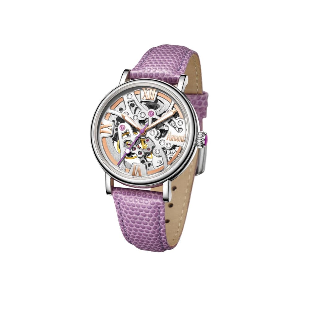 ARBUTUS AR1906SWV Women's Skeleton Watch with Purple Leather Strap - Elegant Ladies Timepiece for Office, Party & Everyday Wear