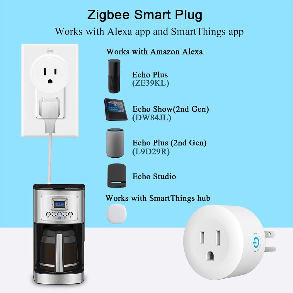 DOGAIN Zigbee Smart Plug 2 Pack - Works with Alexa, Google Assistant, SmartThings & Echo Plus Hub - Voice Control, Remote Access, Energy Monitoring - Perfect for Home Automation & Smart Lighting