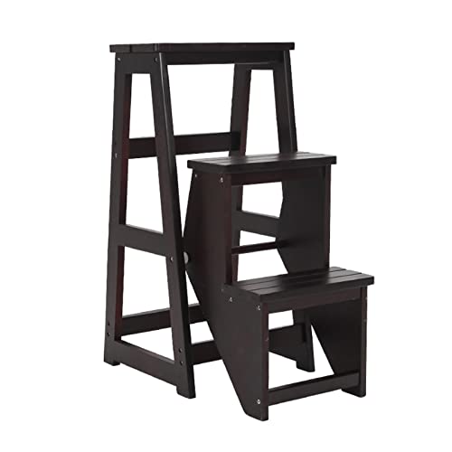 Non-Slip 3-Step Wooden Stepladder Chair - Sturdy Shower Seat, Kitchen Step Stool & Multi-Purpose Shoe Bench for Bathroom Safety, Home Organization & Indoor Gardening