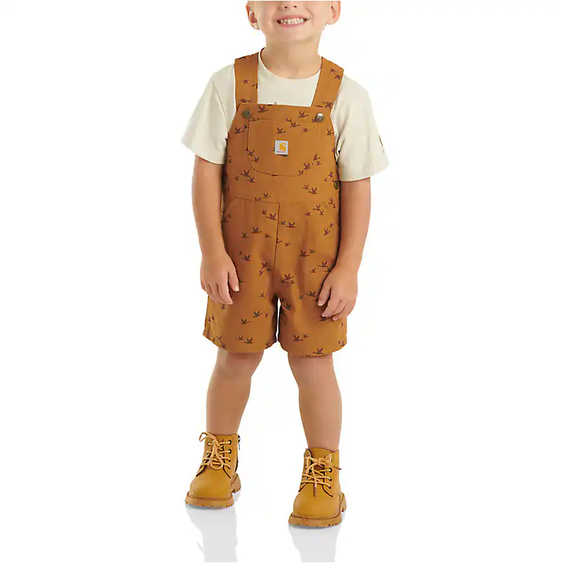 Carhartt Kids Printed Canvas Shortall Set - Durable Brown Overalls for Boys & Girls - Perfect for Playtime, Outdoor Adventures & Casual Wear