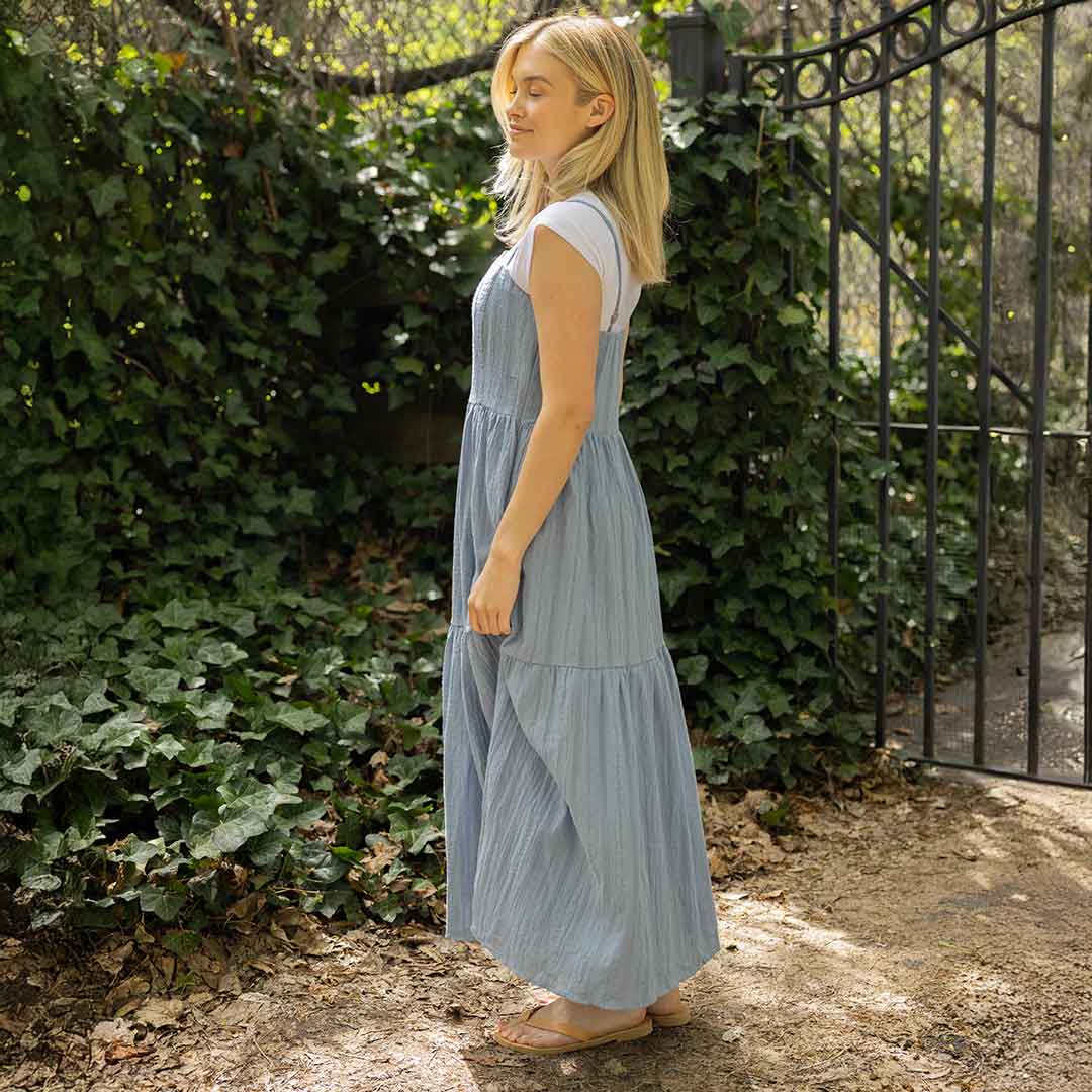 Elegant Cabo Midi Dress in Dusk Blue - Perfect for Beach Vacations, Summer Parties & Casual Outings