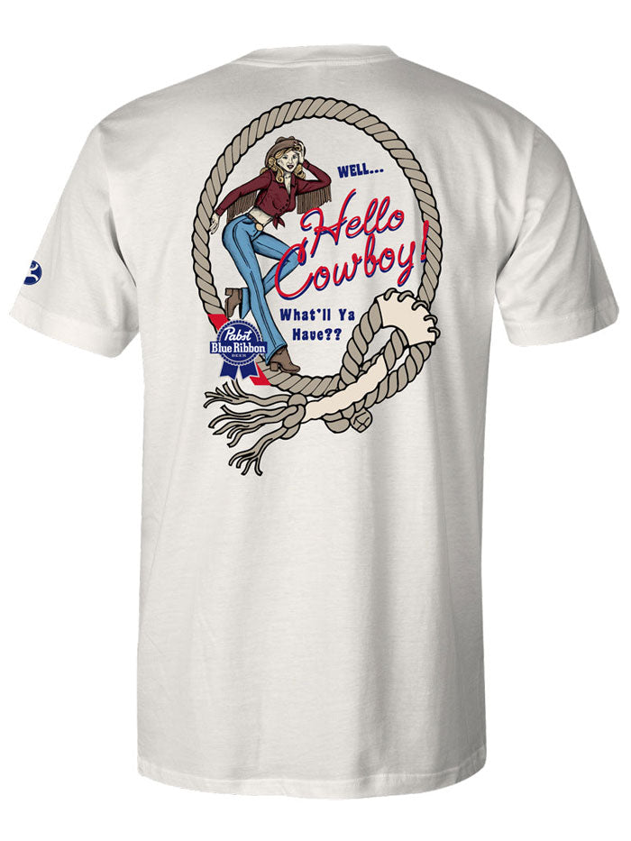 Hooey HT1703CR Men's Pabst Blue Ribbon Pocket T-Shirt - Cream Cotton Casual Tee for Everyday Wear, Outdoor Activities & Vintage Beer Lovers