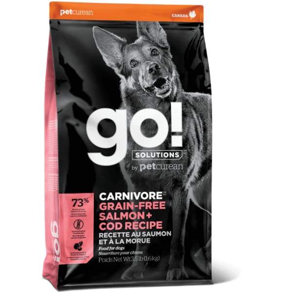 GO! Solutions Carnivore Grain-Free Salmon & Cod Recipe Dry Dog Food - High Protein, Natural Ingredients for Adult Dogs - Perfect for Active Pets & Sensitive Stomachs