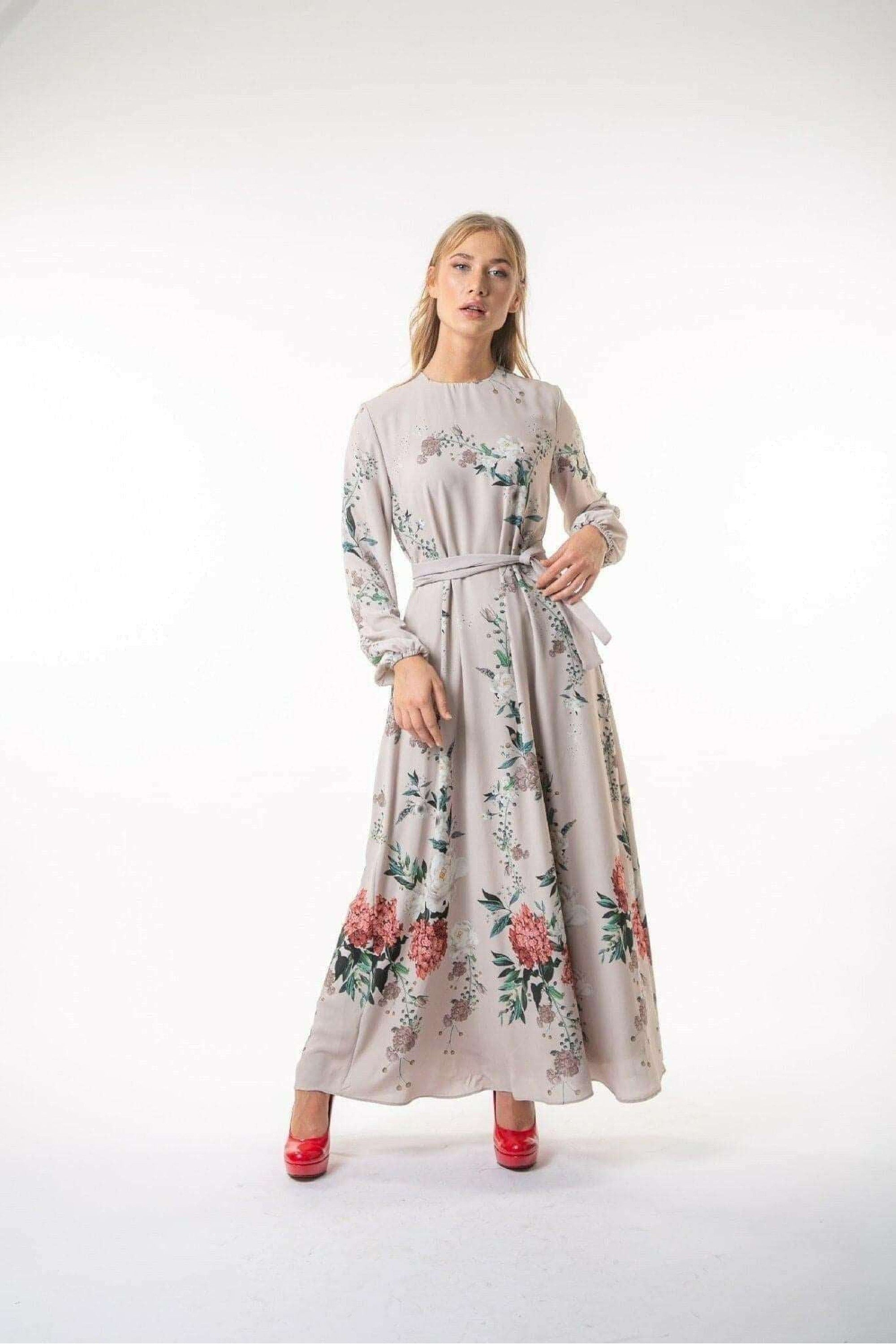 Aryanna Maxi Modest Dress for Women - Long Sleeve Flowy Muslim Dress with Pockets - Perfect for Prayer, Church, and Special Occasions