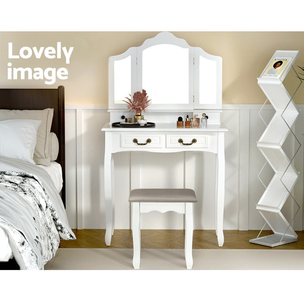 White Vanity Dressing Table with Mirror - Perfect for Bedroom, Makeup & Beauty Station