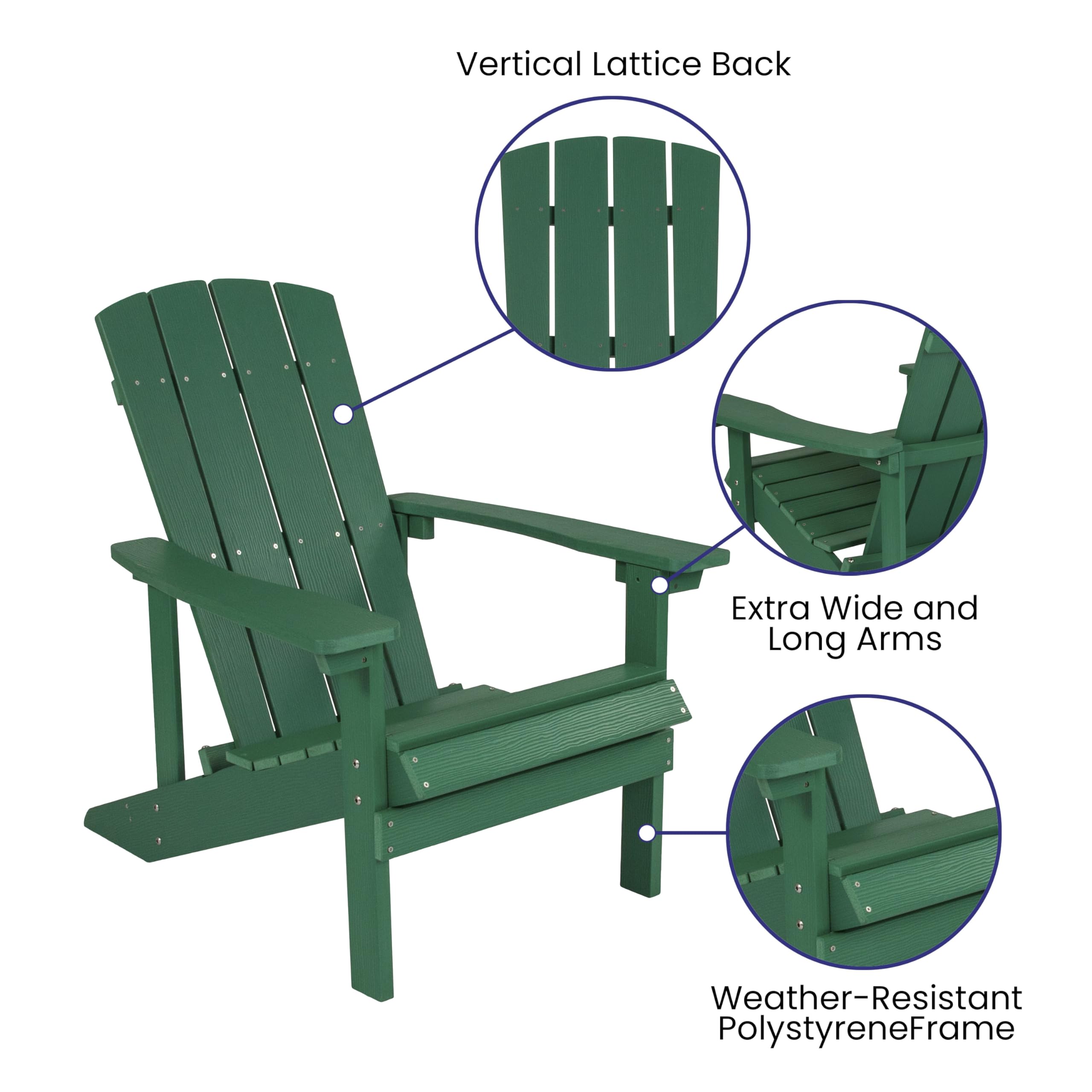 EMMA + OLIVER Campfire Set - 2 Green Poly Resin Adirondack Chairs & 29