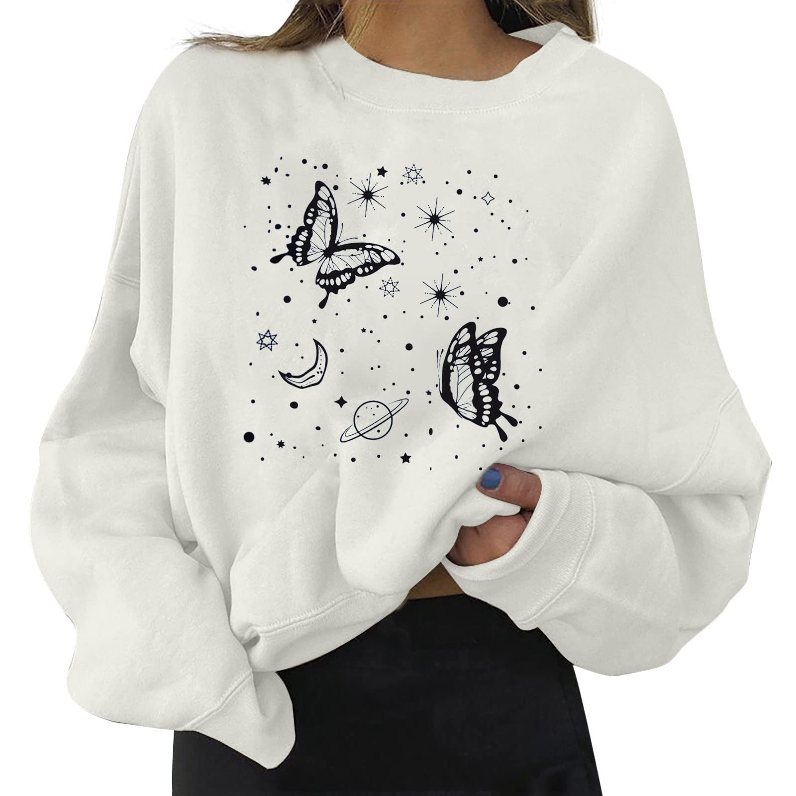 Women's Long Sleeve Tops & Blouses - Casual Loose Fit Crewneck Pullover Sweatshirts for Women | Solid Color Shirts for Everyday Wear, Office & Outings