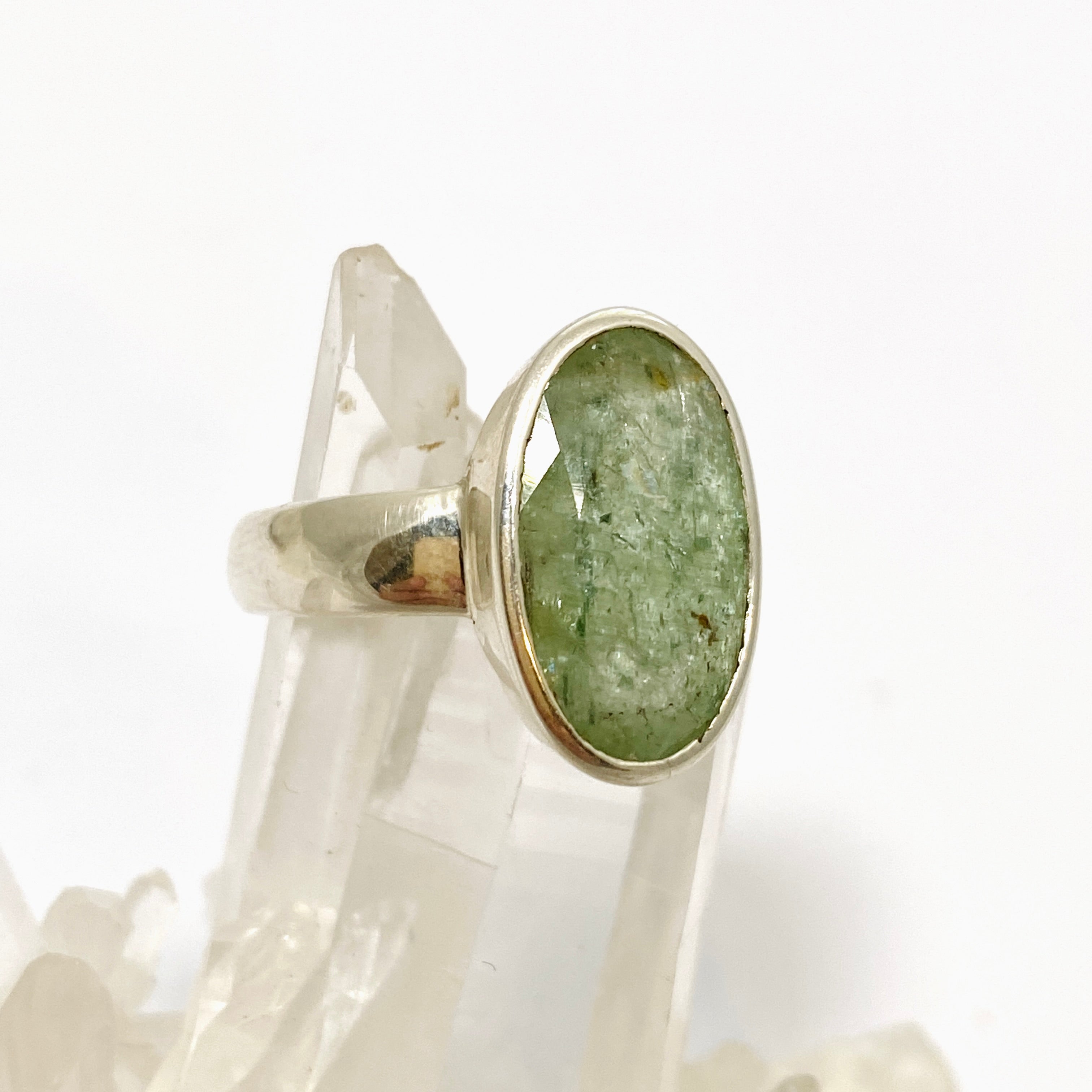 Natural Green Kyanite Oval Faceted Ring - Size 11 Sterling Silver Jewelry PRGJ819 | Healing Crystal Ring for Meditation, Energy Work & Spiritual Gifts