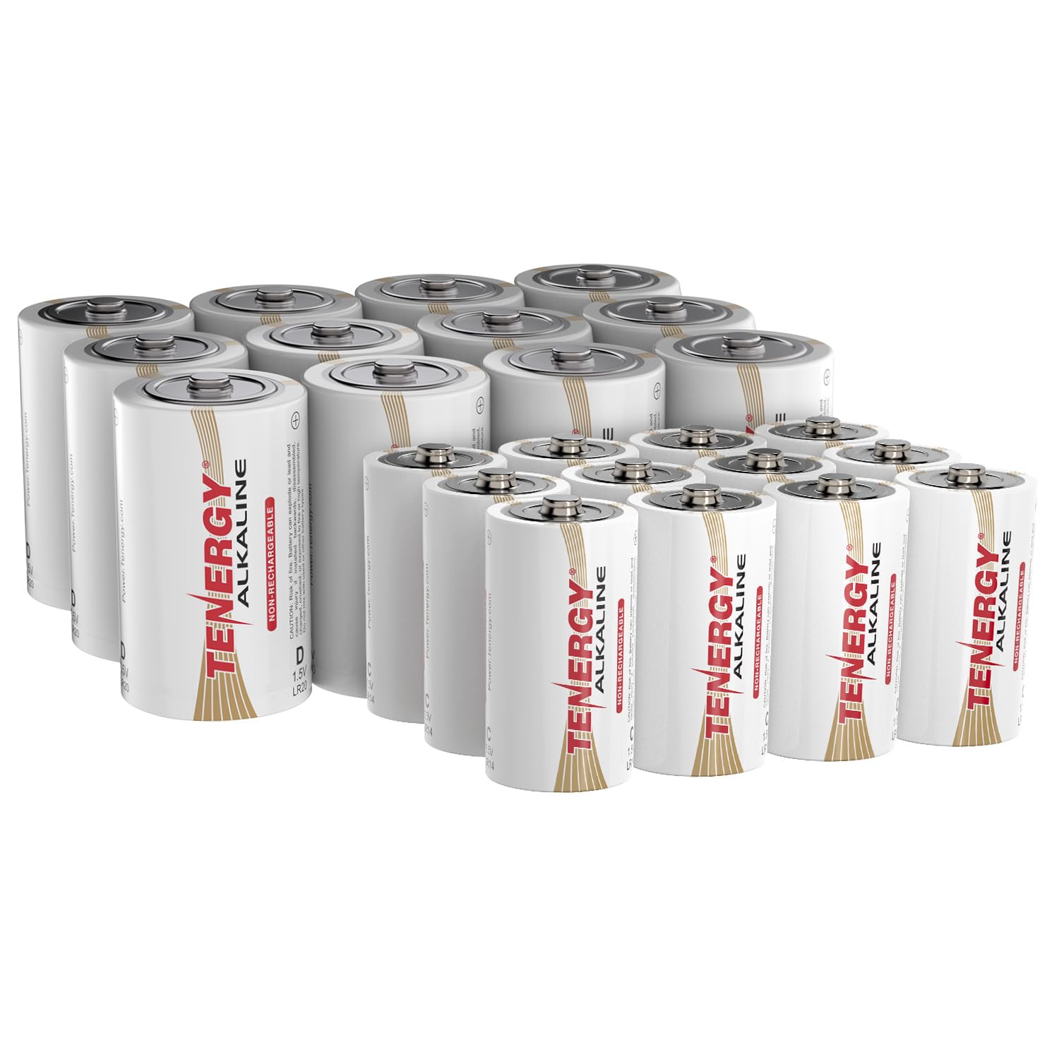 Tenergy 24 Pack 1.5V Alkaline Batteries - 12 D Cell & 12 C Cell Non-Rechargeable Batteries for Clocks, Remotes, Toys, Flashlights & Electronic Devices | Long-Lasting Power for Home, Office & Emergency Use