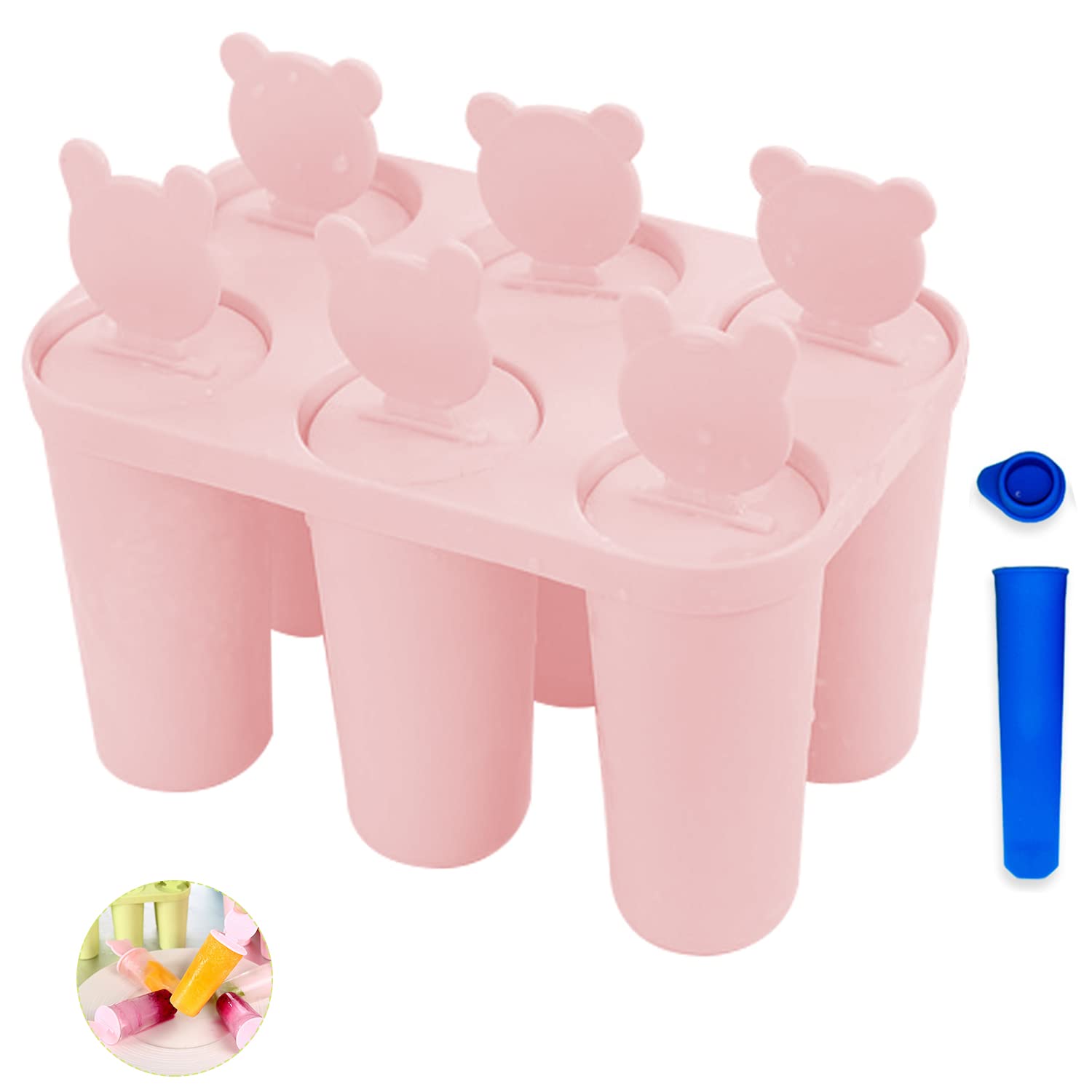 DULKET Reusable Ice Cream & Popsicle Molds with Sticks - Easy to Make & Remove, BPA-Free Silicone Ice Lolly Molds for Homemade Frozen Treats (Pink) - Perfect for Summer Parties, Kids Snacks & Healthy Desserts