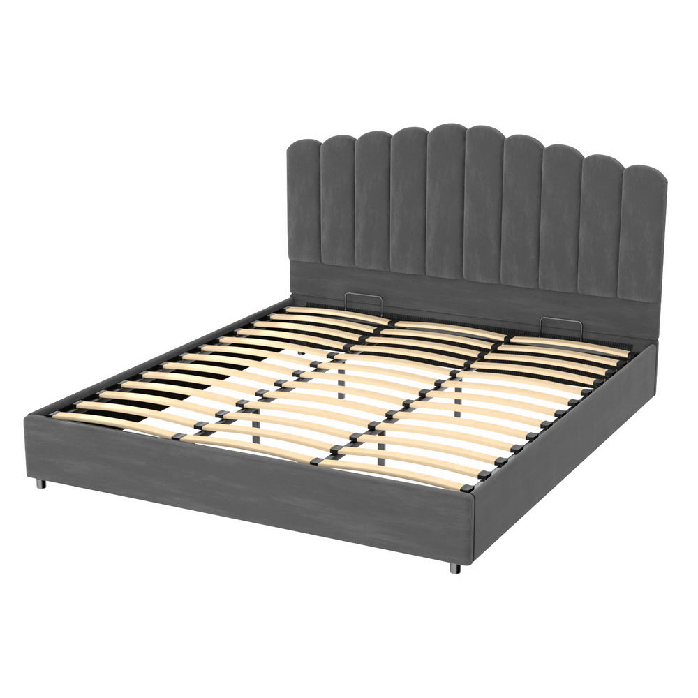 Fion King Velvet Upholstered Storage Bed with Drawers - Grey Queen Size, Modern Platform Bed Frame for Bedroom, Perfect for Small Spaces & Guest Rooms