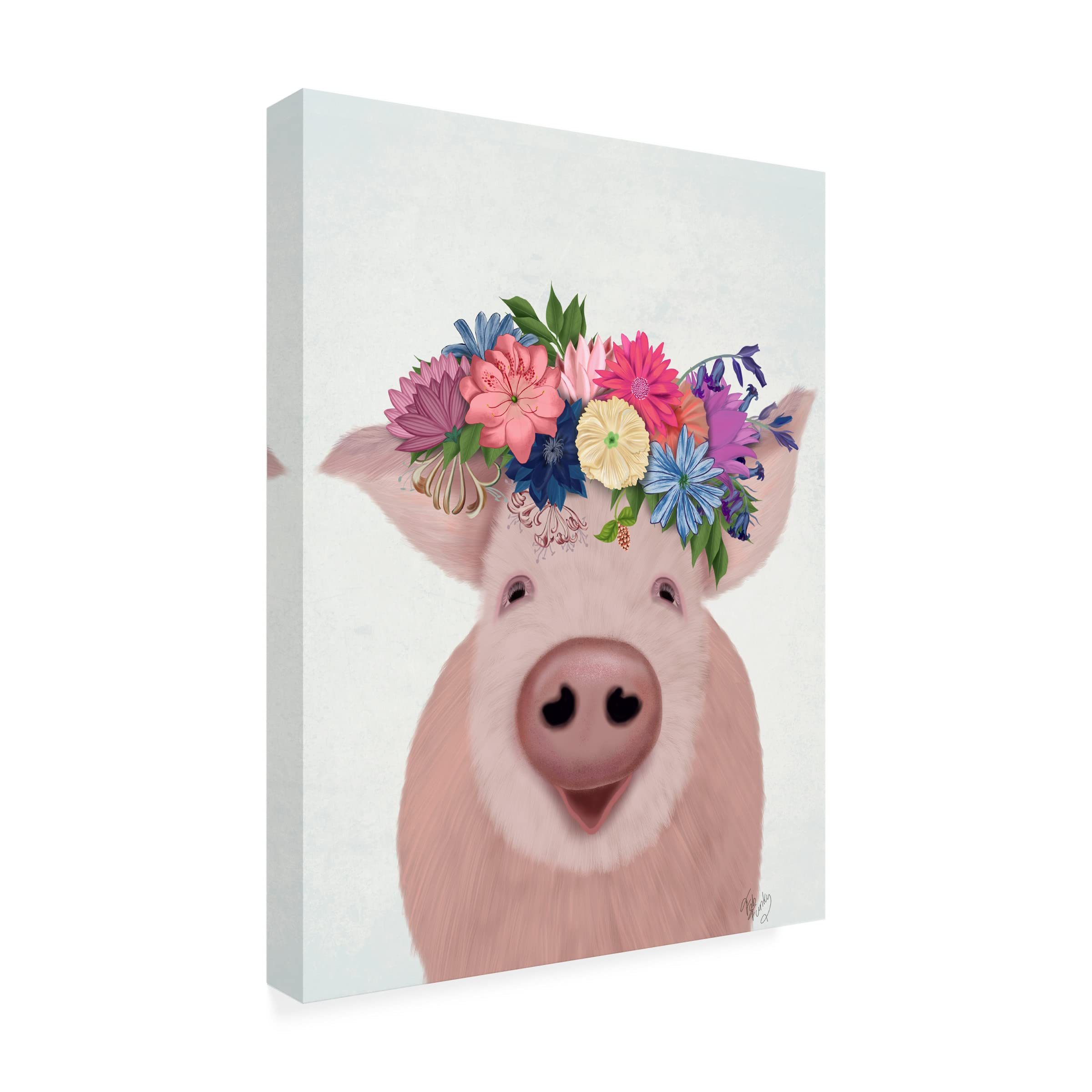 Fab Funky 'Pig and Flower Crown' Canvas Wall Art Print - Modern Home Decor for Living Room, Bedroom & Office - Trademark Fine Art Collection