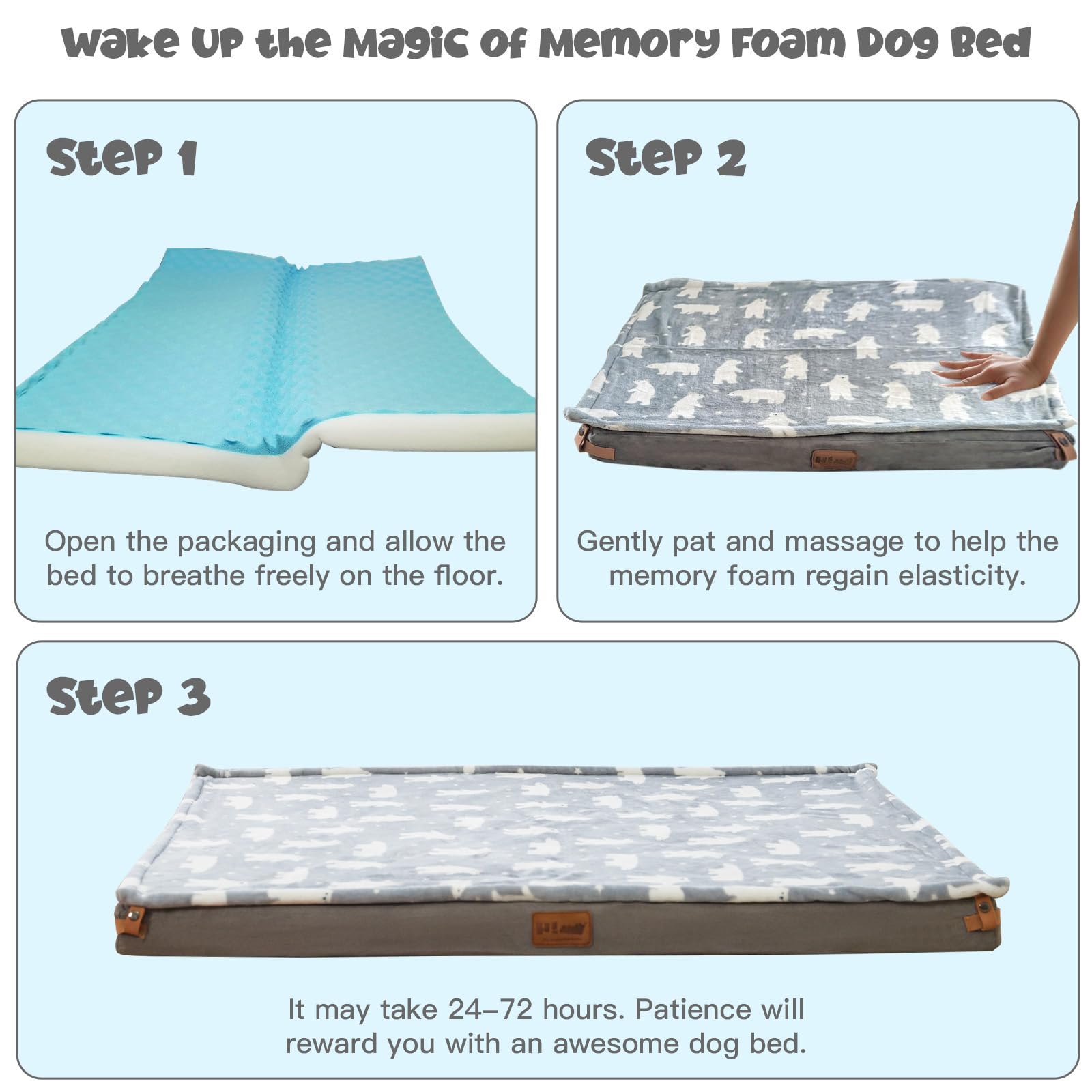 Orthopedic Memory Foam Dog Bed for Medium Dogs - Washable Removable Cover & Non-Slip Bottom - Grey Pet Bed with Soft Blanket - Perfect for Arthritis Support, Crate Training, and Home Comfort