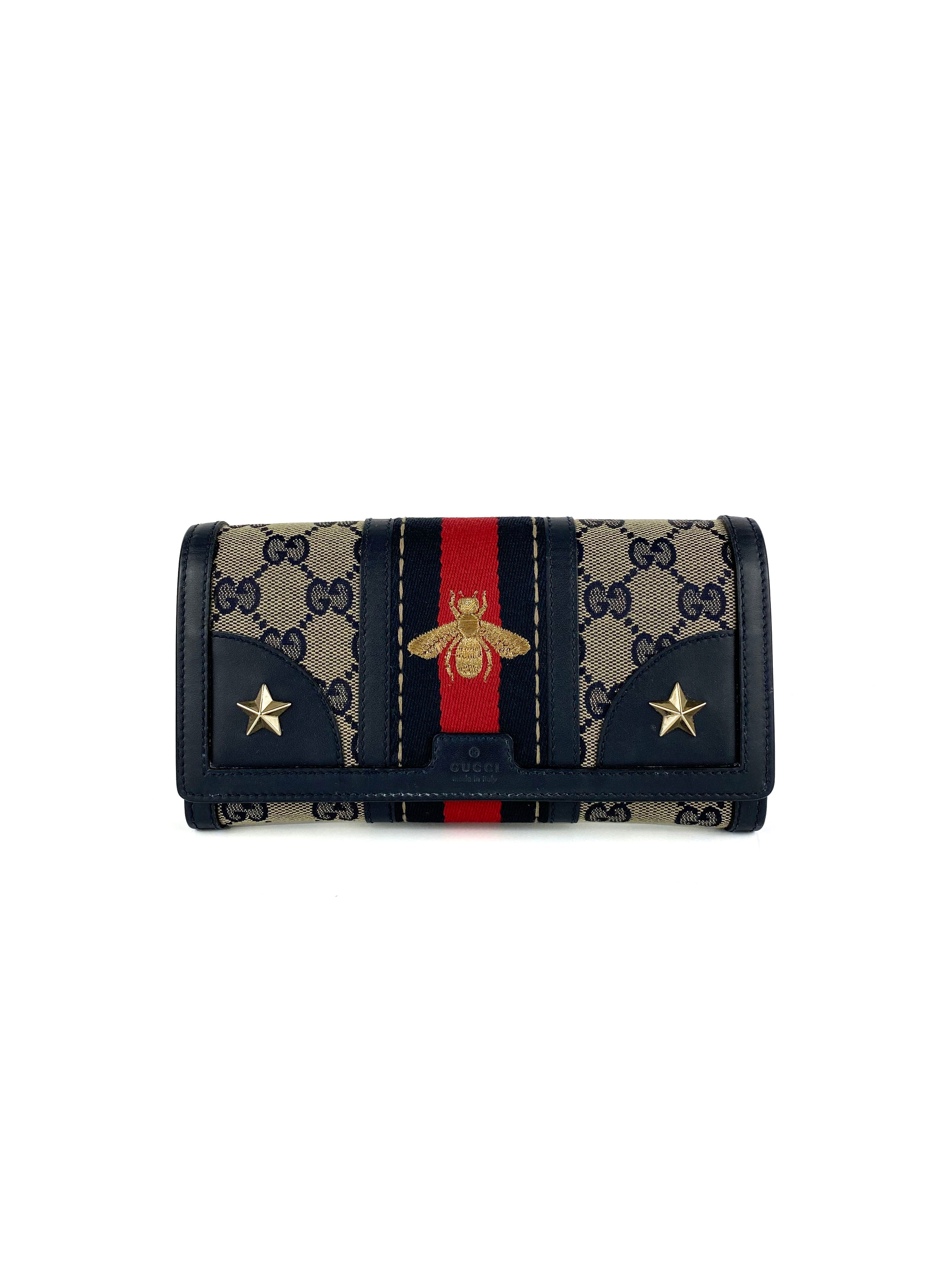 Gucci Monogram Rania Bee Wallet - Luxury Designer Wallet for Women with Bee Motif - Perfect for Everyday Use, Travel & Gift Giving