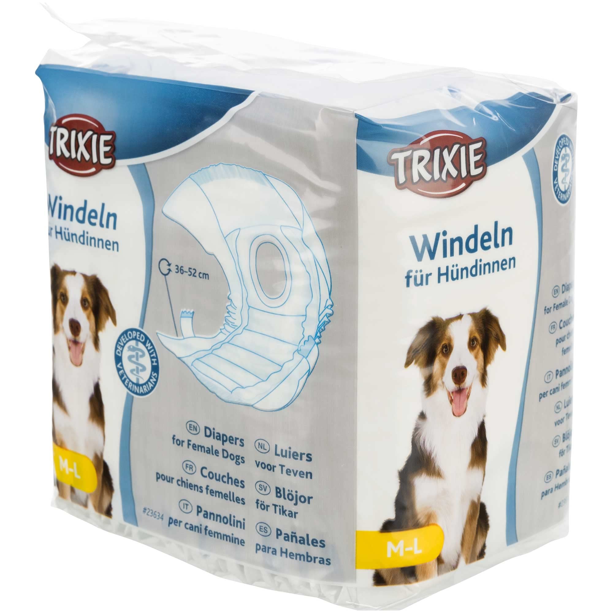 Trixie Medium to Large Dog Diapers for Female Dogs - 12 Pack | Washable & Reusable Pet Diapers for Incontinence, Heat Cycles, and Training | Perfect for Home, Travel, and Vet Visits