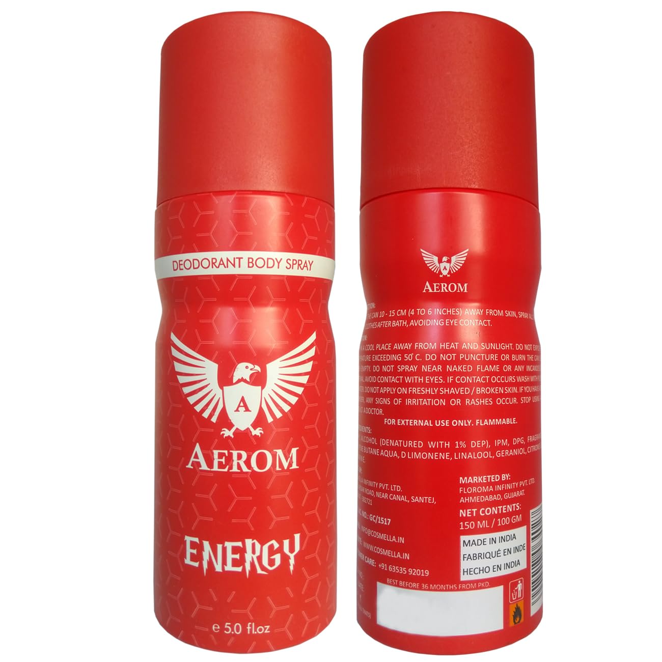 Aerom Energy Deodorant Body Spray for Men & Women - 5.07 oz (150ml) | Long-Lasting Freshness | Gym, Work & Outdoor Activities