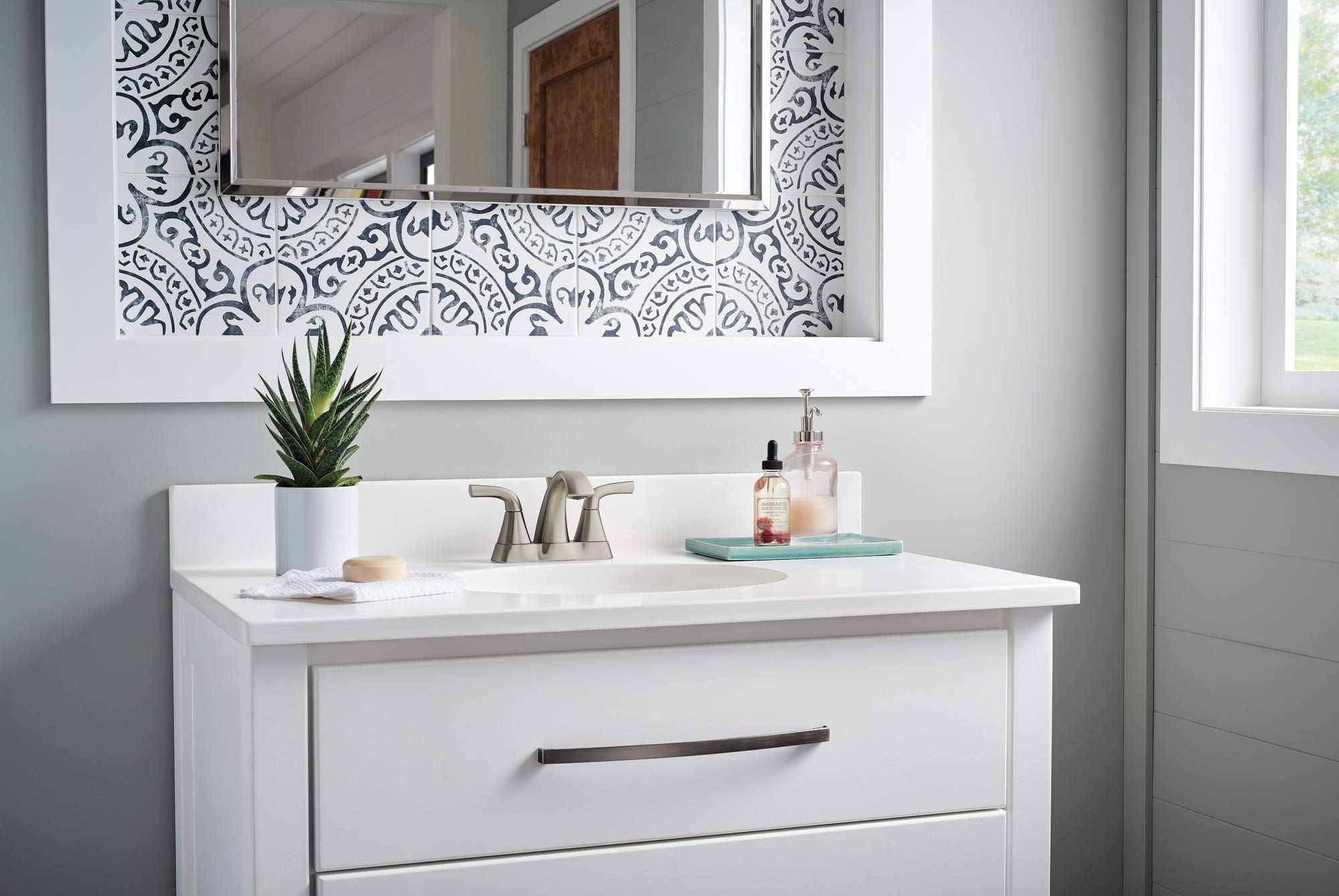Peerless Parkwood Centerset Bathroom Faucet - Brushed Nickel 2-Handle Bathroom Sink Faucet with Pop-Up Drain Assembly (P2535LF-BN) - Perfect for Modern Bathroom Renovations & Small Space Vanities