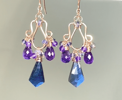 Handmade Blue Labradorite and Amethyst Chandelier Earrings in Rose Gold Fill - Elegant Boho Jewelry for Women, Perfect for Weddings, Parties & Special Occasions