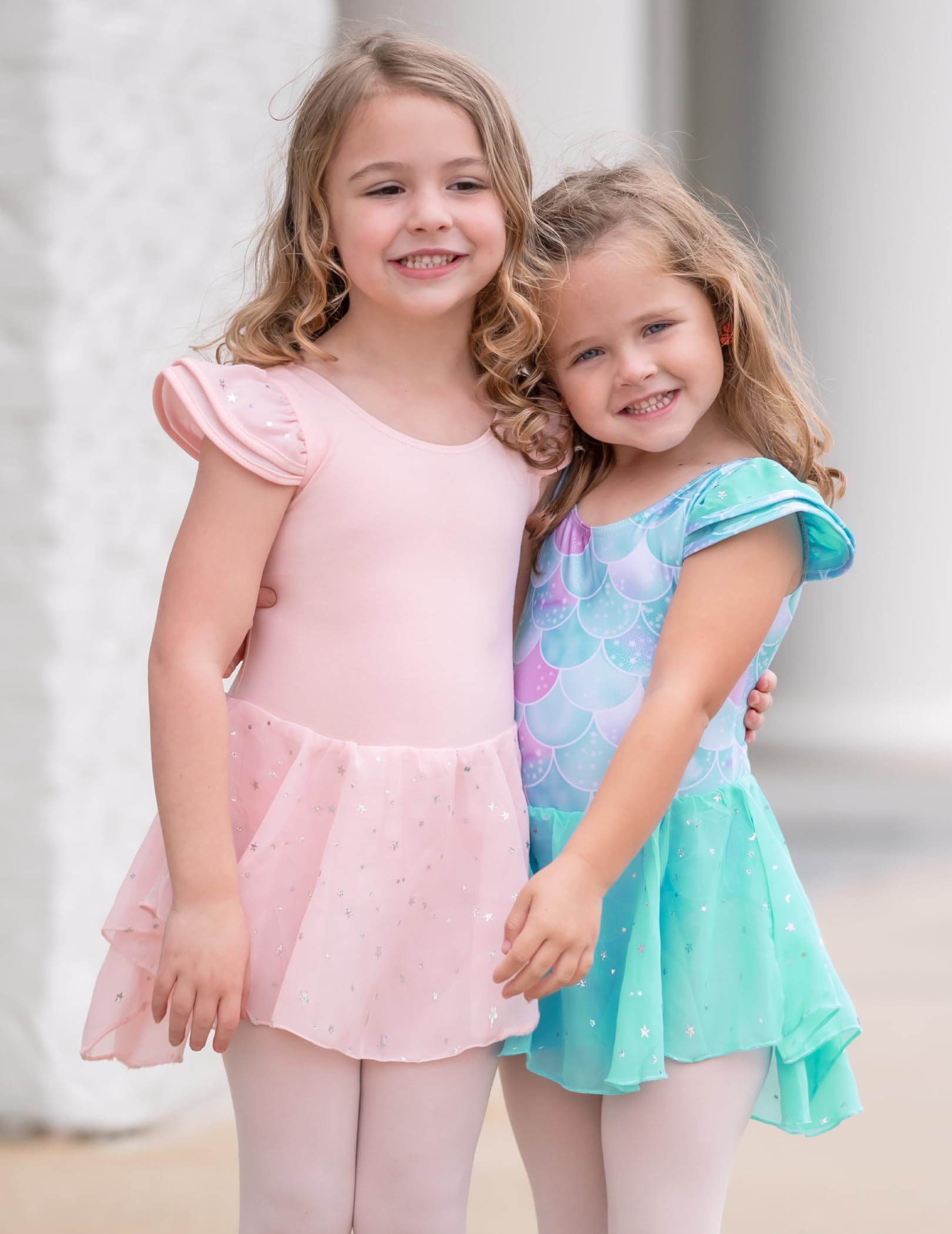 Zaclotre Girls Ballet Leotard with Ruffle Sleeves & Criss-Cross Back - Dance Outfit with Attached Skirt - Perfect for Ballet Class, Recital & Performance