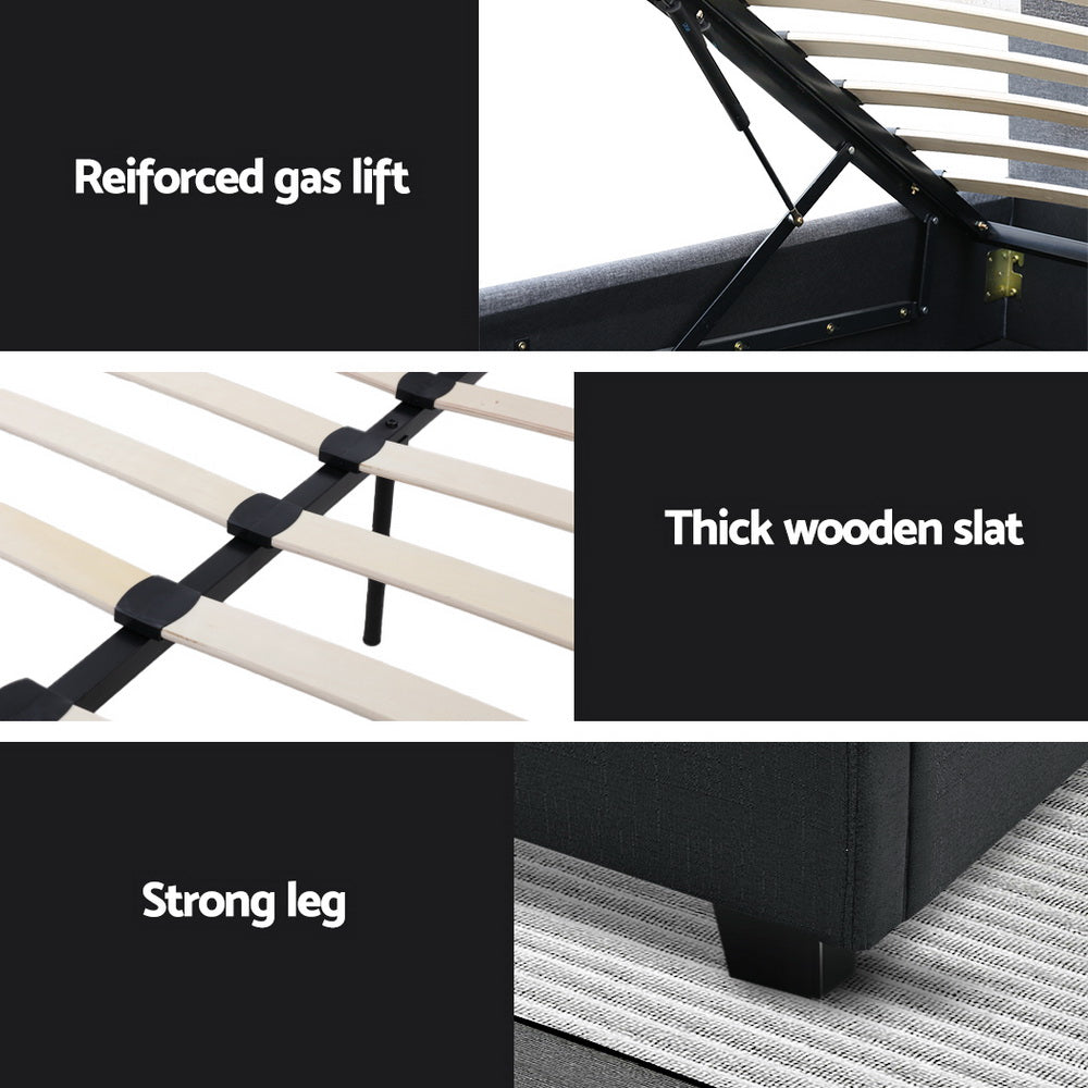 Dorilla Gas Lift Storage Double Bed Frame with Hydraulic Mechanism - Charcoal Finish | Perfect for Small Bedrooms & Guest Rooms