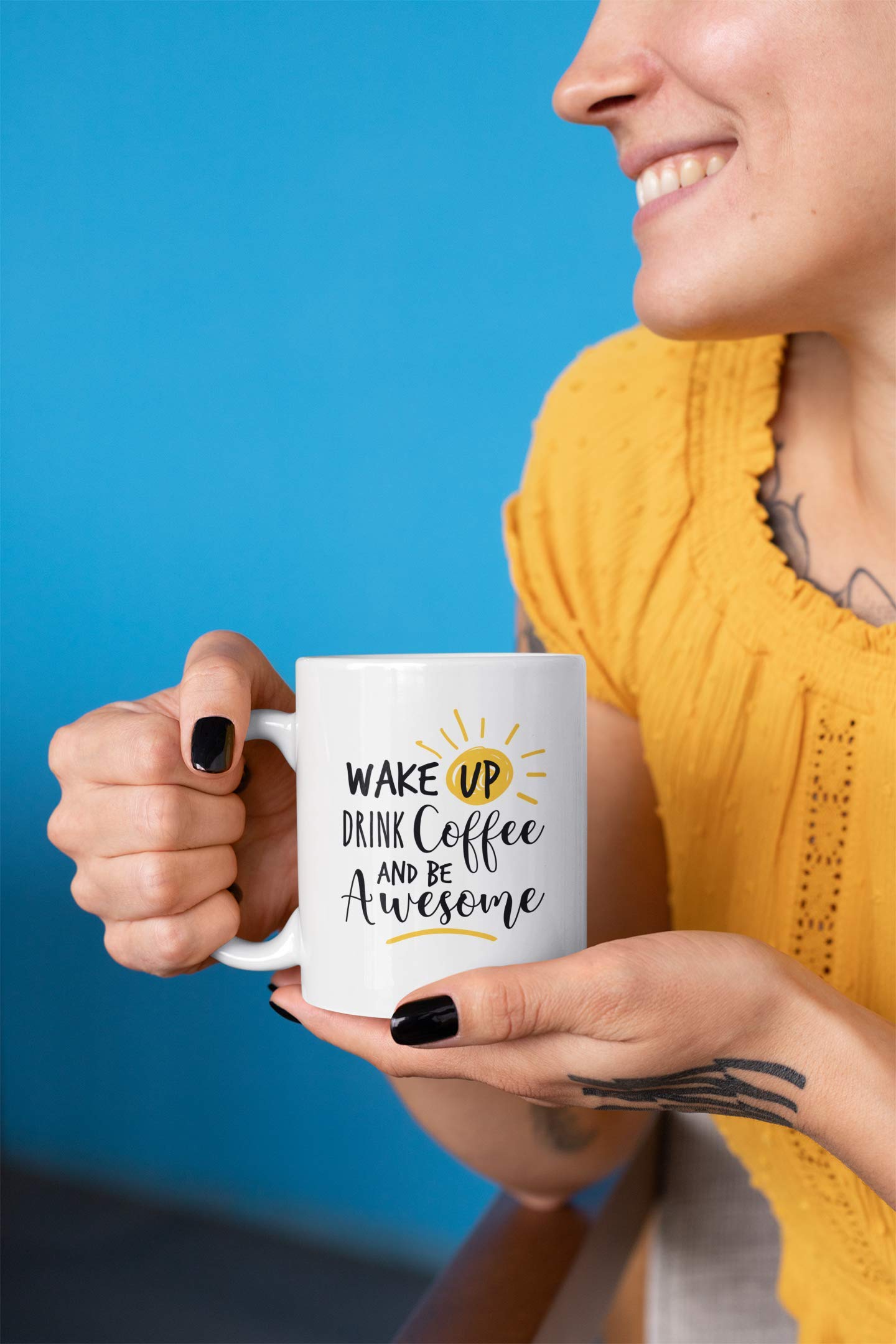 11oz Wake Up Drink Coffee Mug - Insulated Travel Tea & Coffee Cup for Men & Women - Perfect for Office, Home & Commuting