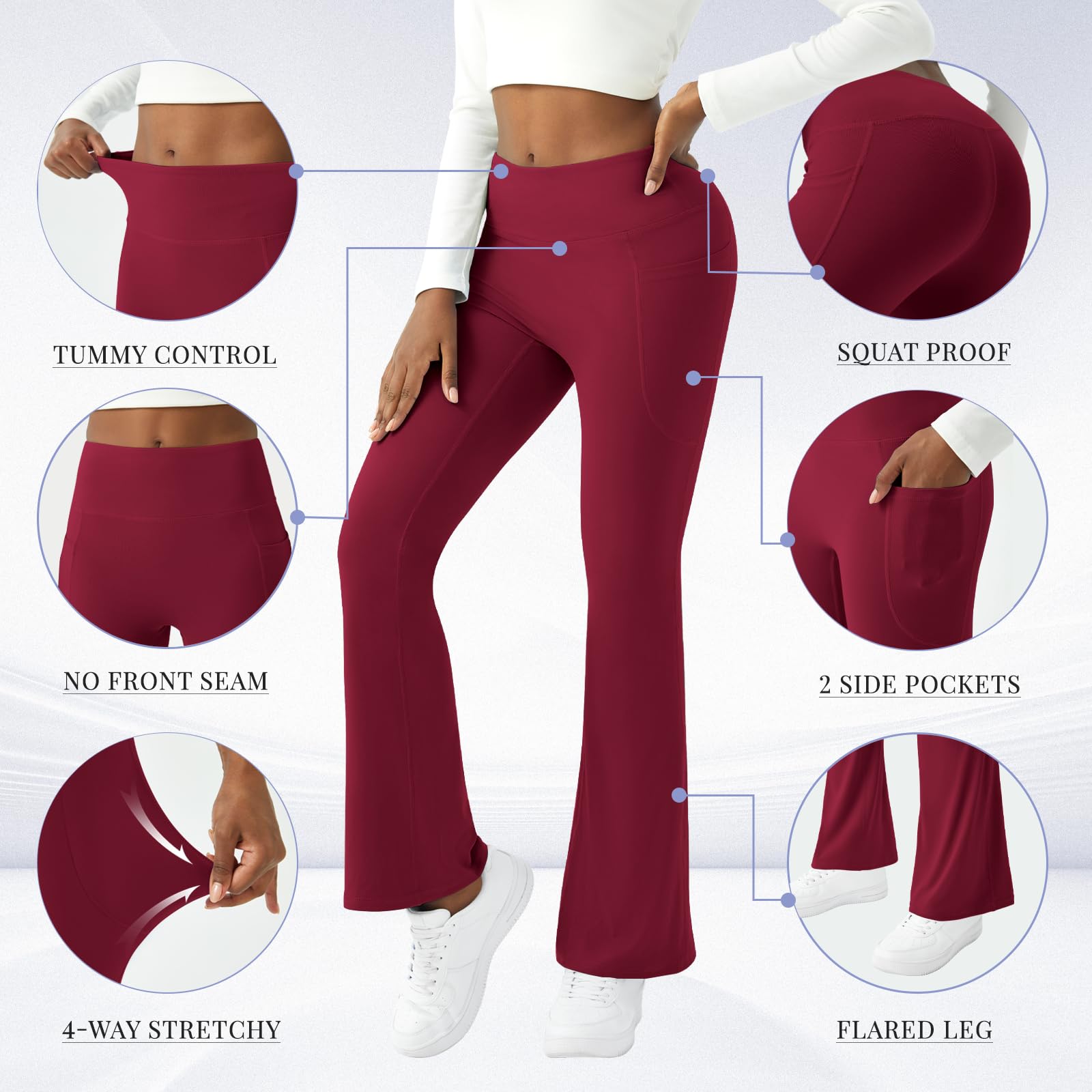 Women's High Waisted Flare Yoga Pants with Pockets - Bootcut Bell Bottom Leggings for Yoga, Workout & Casual Wear | Seamless Comfort Stretchy Work Pants