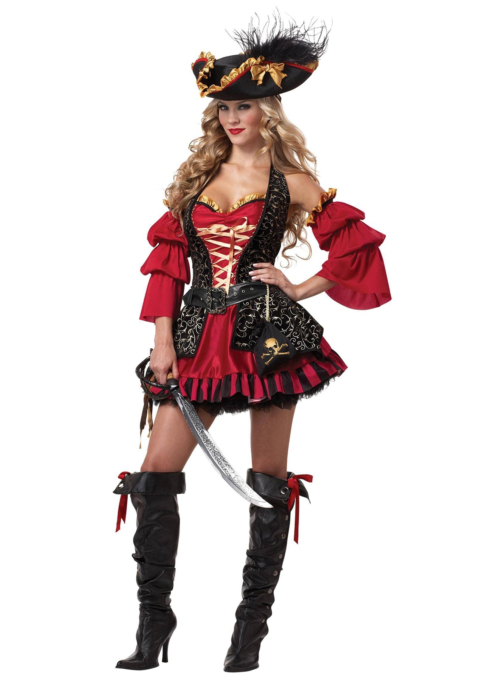 Sexy Pirate Costume for Women - Red & Black Halloween Lingerie, Stage Performance Outfit, Cosplay Uniform - Perfect for Halloween Parties, Burlesque Shows & Role Play