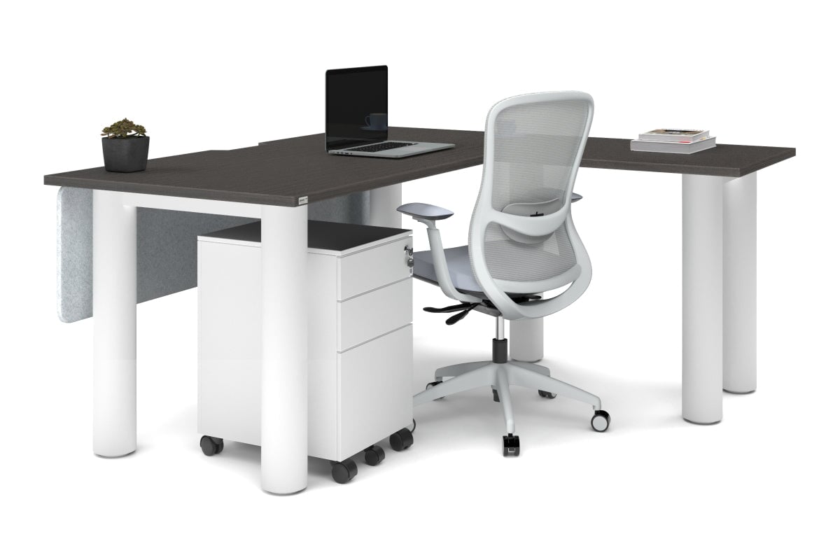 L-Shaped Corner Office Desk with Quadro Cylinder Legs - 1600L x 1800W Dimensions, Cable Management Scallop - Perfect for Home Office, Gaming Setup & Workspace Organization