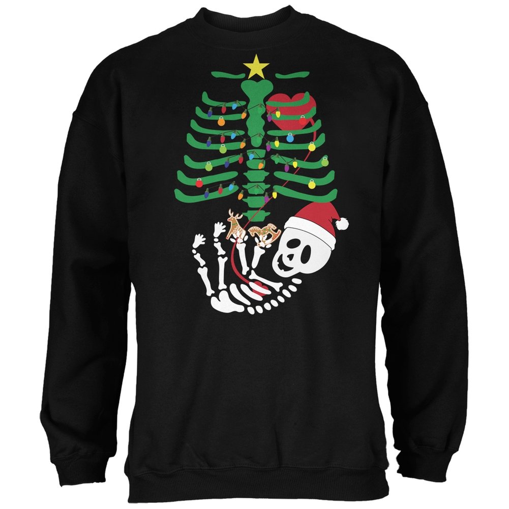 Old Glory Christmas Tree Baby Skeleton Cookies Black Adult Sweatshirt - Vintage Patriotic Holiday Pullover for Men & Women - Perfect for Christmas Parties, Ugly Sweater Contests & Winter Festivities
