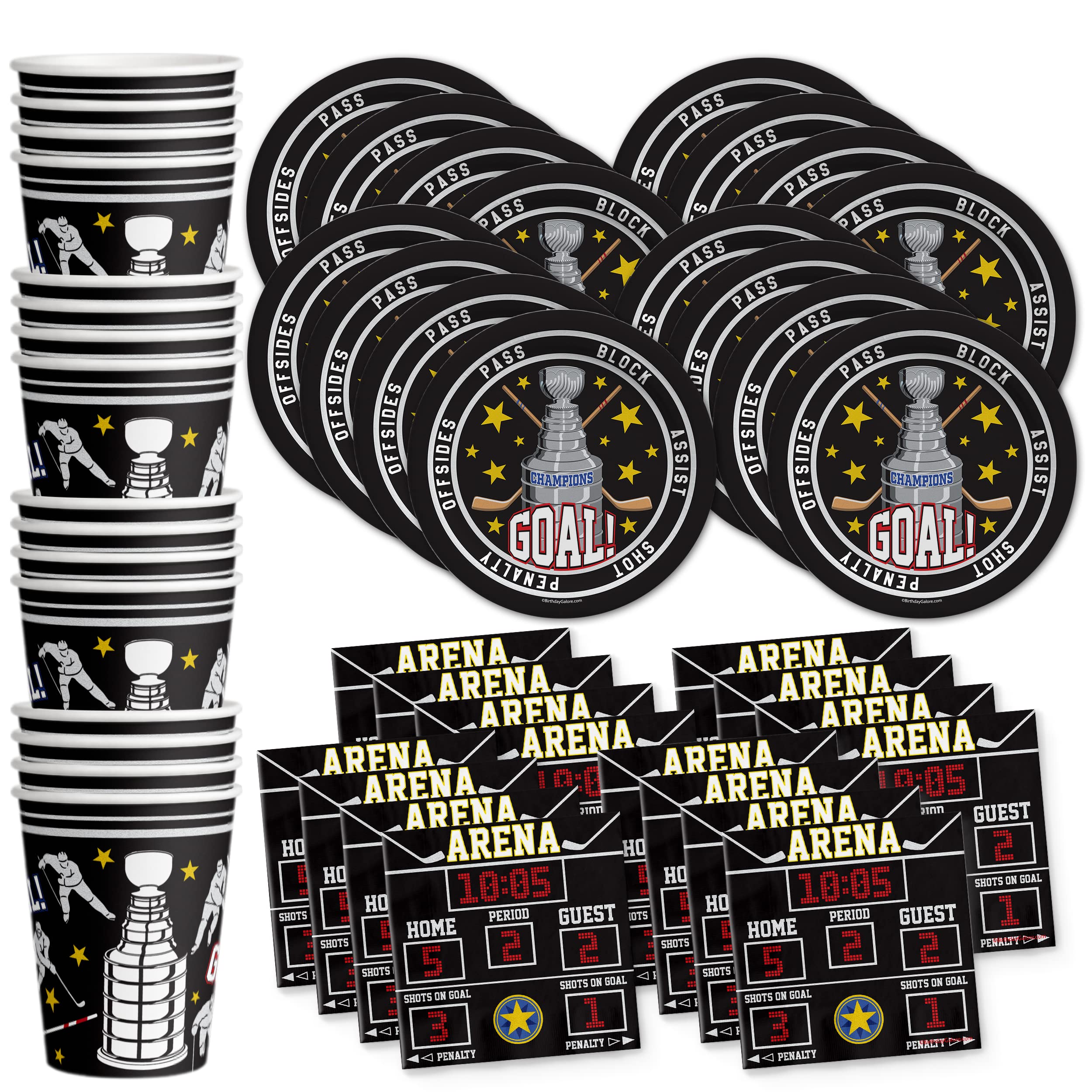 Hockey Birthday Party Supplies Set - 16-Piece Tableware Kit with Plates, Napkins & Cups for Kids Sports Themed Celebrations - Perfect for Hockey Fan Parties & Game Day Events