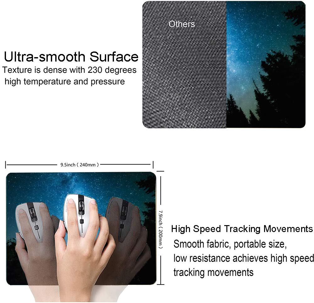 Milky Way Galaxy Pine Trees Mouse Pad - Non-Slip Rubber Gaming Mouse Pad for Computer & Laptop - Perfect for Office Work, Gaming & Home Use